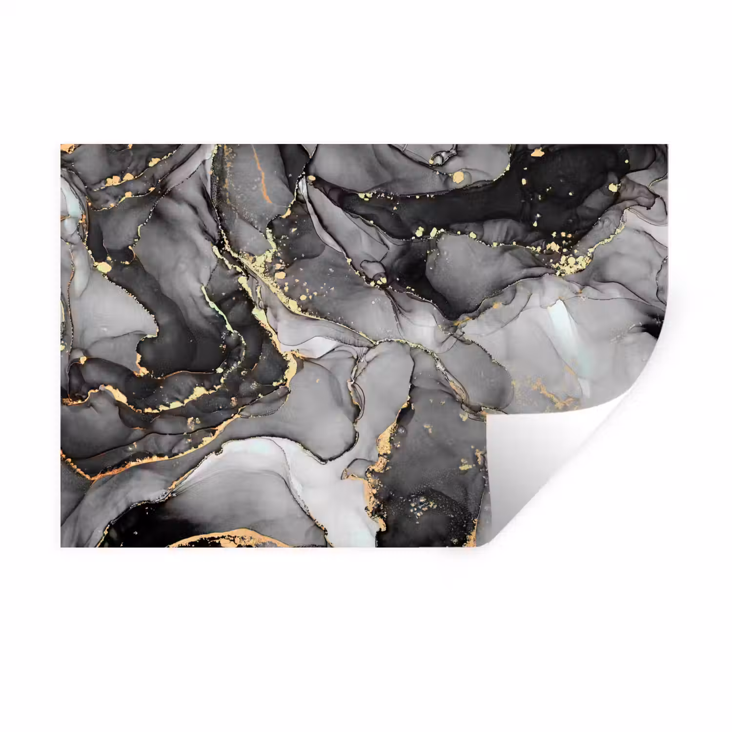 Marmer - Zwart - Goud - Grijs Muursticker klein -3d