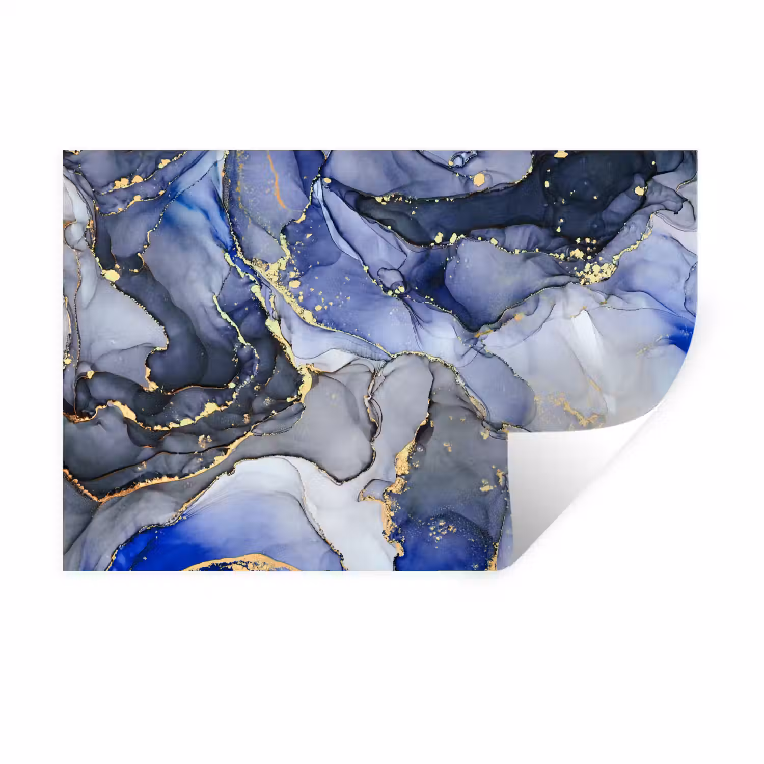 Marmer - Goud - Abstract - Blauw Muursticker klein -3d