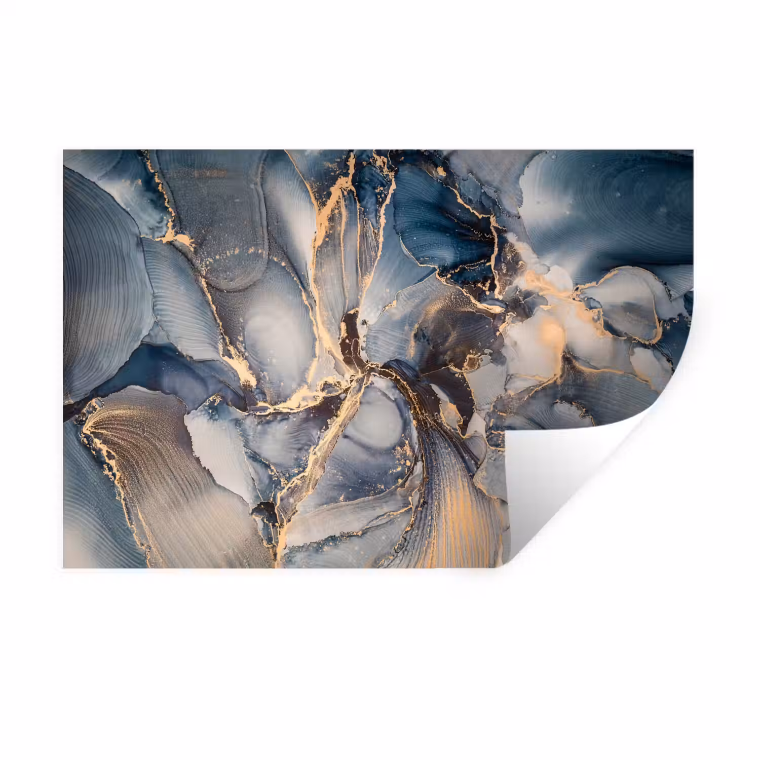Marmer - Grijs - Blauw - Luxe - Goud Muursticker klein -3d