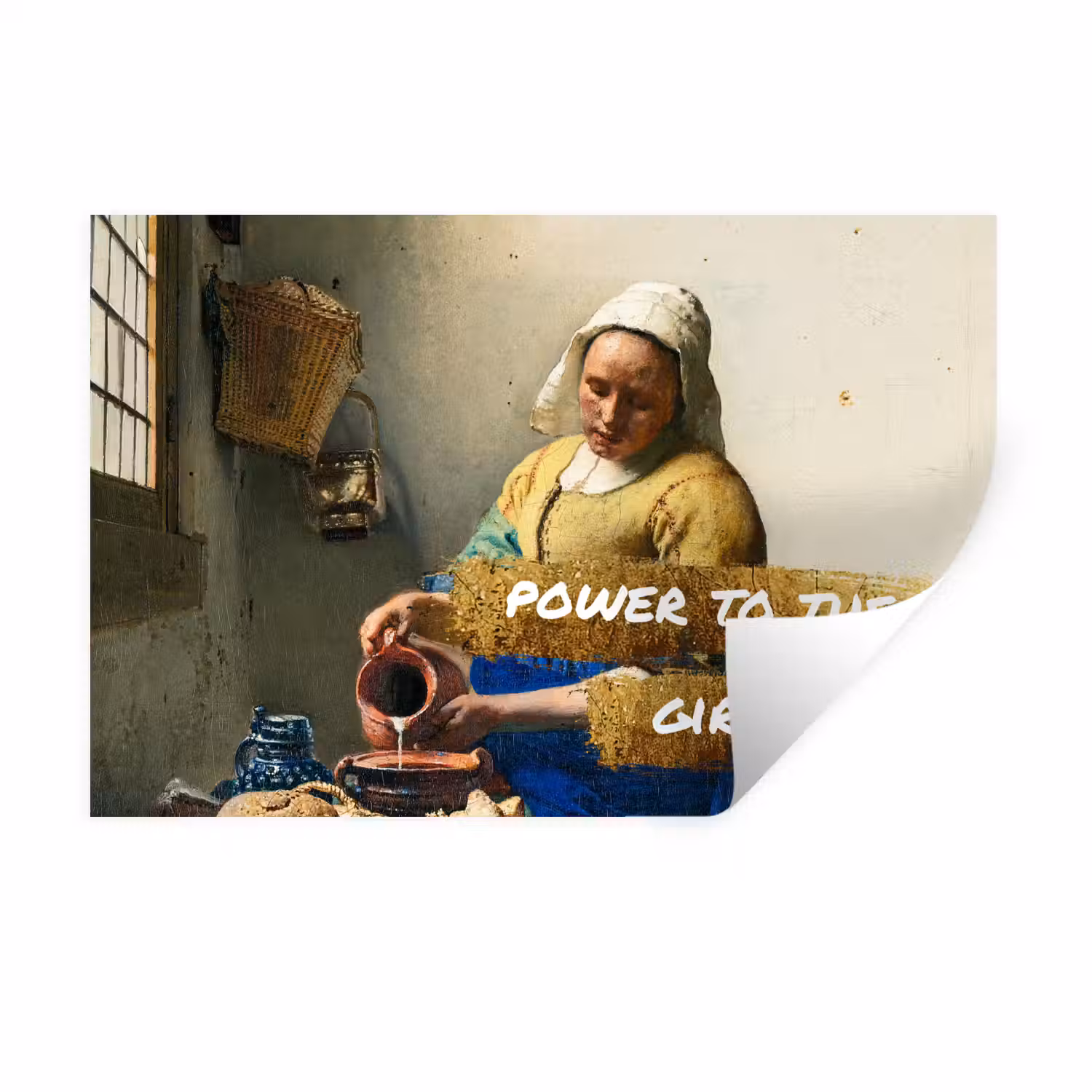 Melkmeisje - Goud - Quotes - Schilderij - Oude meesters Muursticker klein -3d