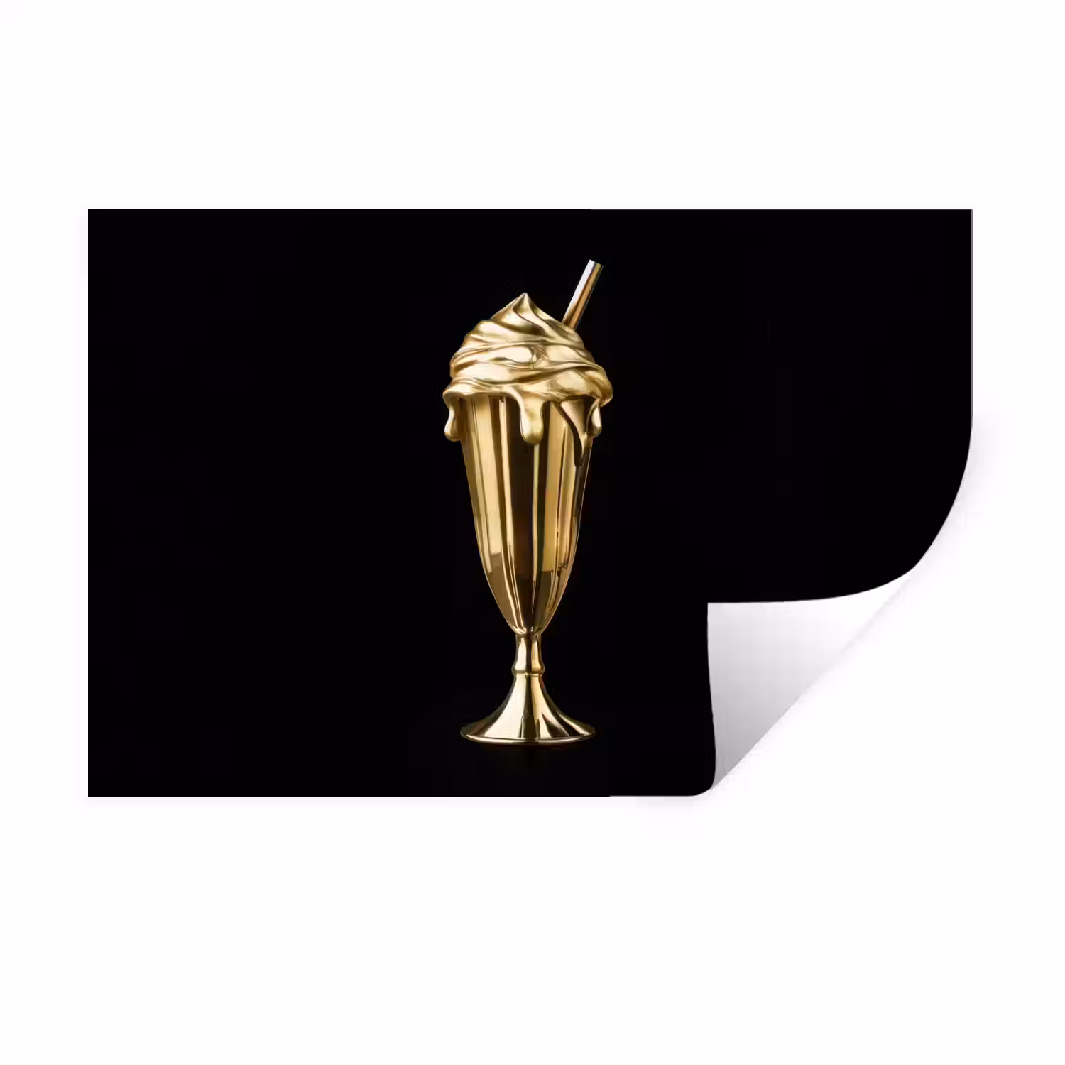 Milkshake - Goud - Drinken - Zwart Muursticker klein -3d