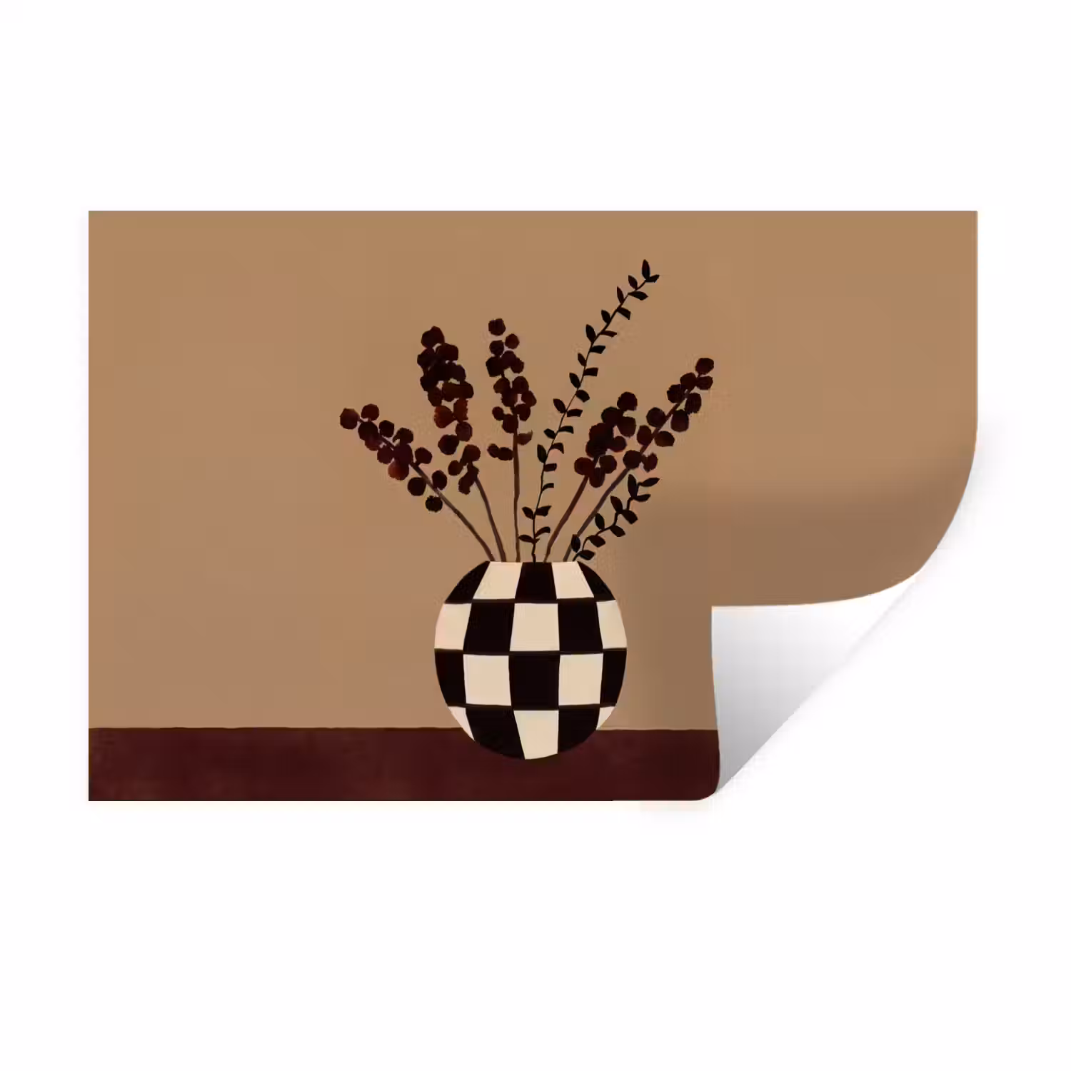 Minimalistisch - Vaas - Bloemen - Bruin Muursticker klein -3d