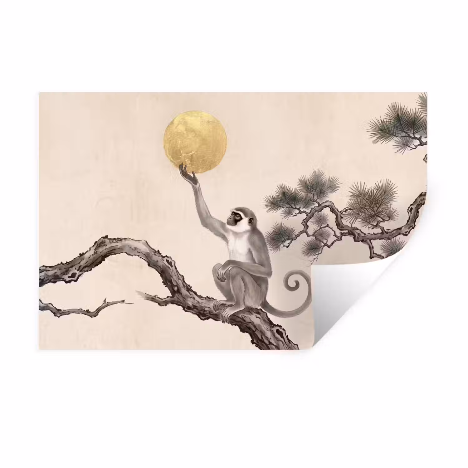 Aap - Maan - Goud Muursticker klein -3d
