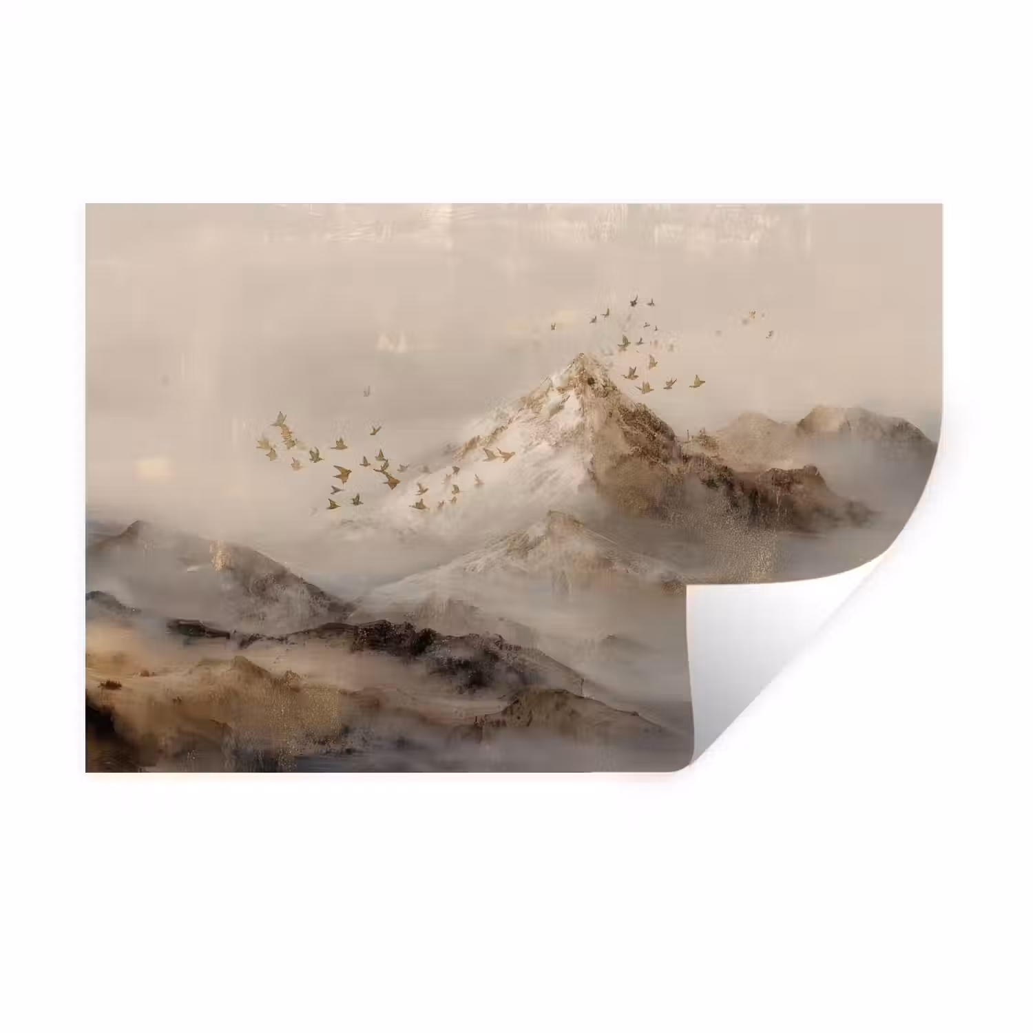 Berglandschap - Mist - Penseelstreken Muursticker klein -3d