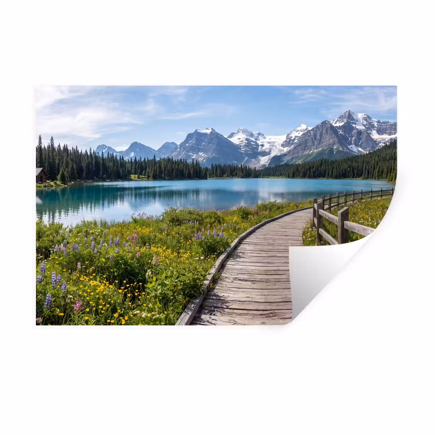 Bergen - Meer - Landschap - Blauw Muursticker klein -3d