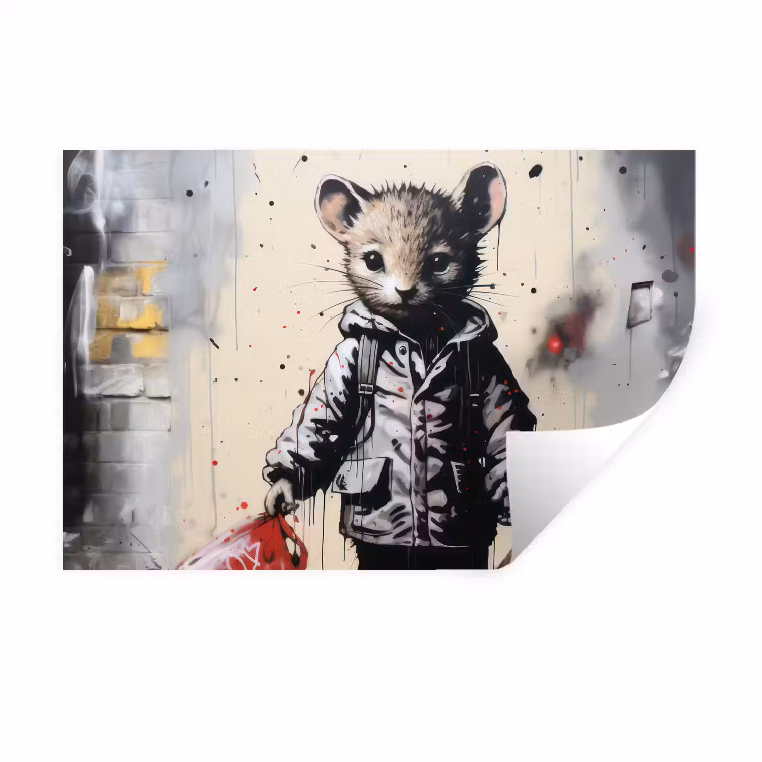 Muisje - Rood - Graffiti Muursticker klein -3d