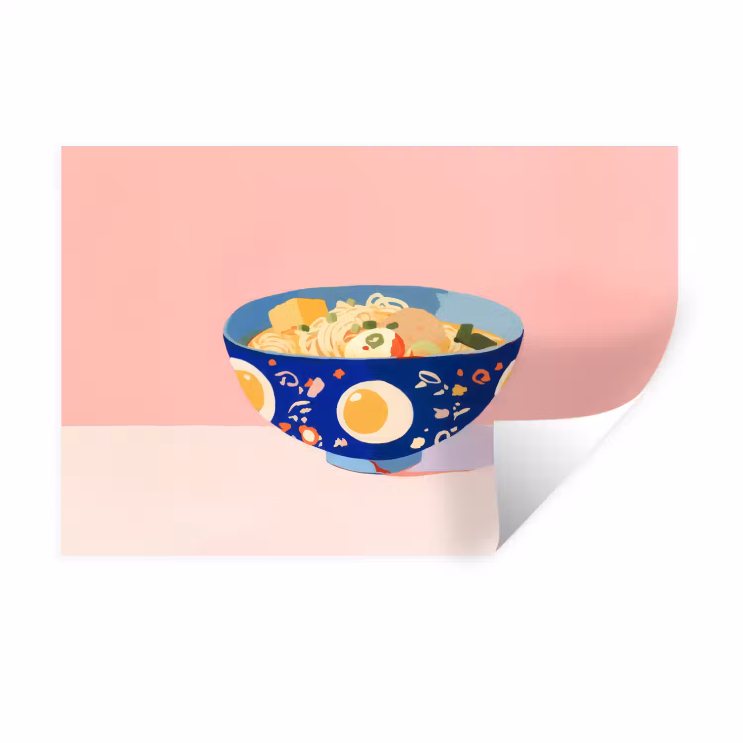Noodles - Kom - Blauw - Illustratie Muursticker klein -3d