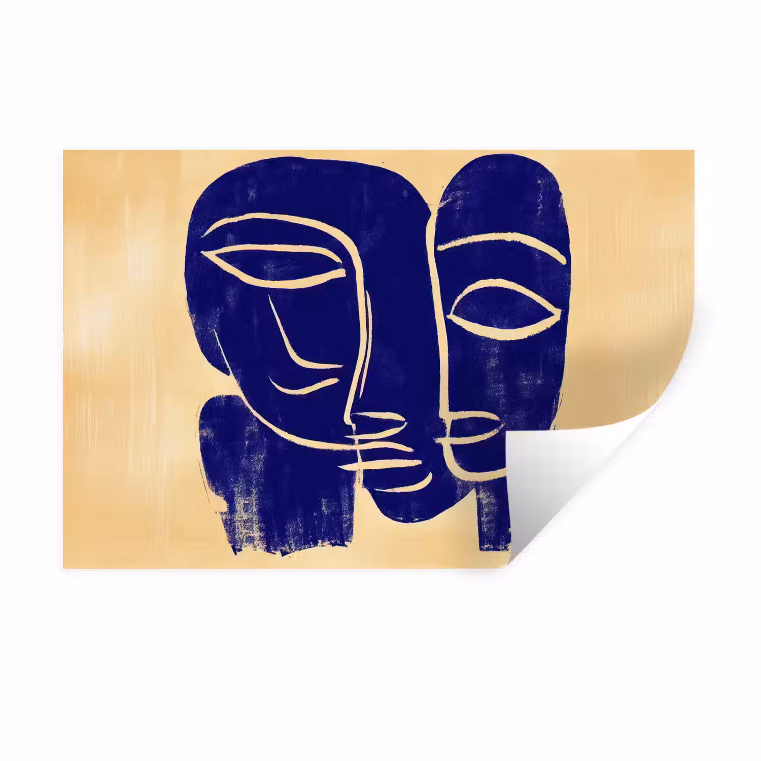 Okergeel - Blauw - Eenvoudige lijnen Muursticker klein -3d