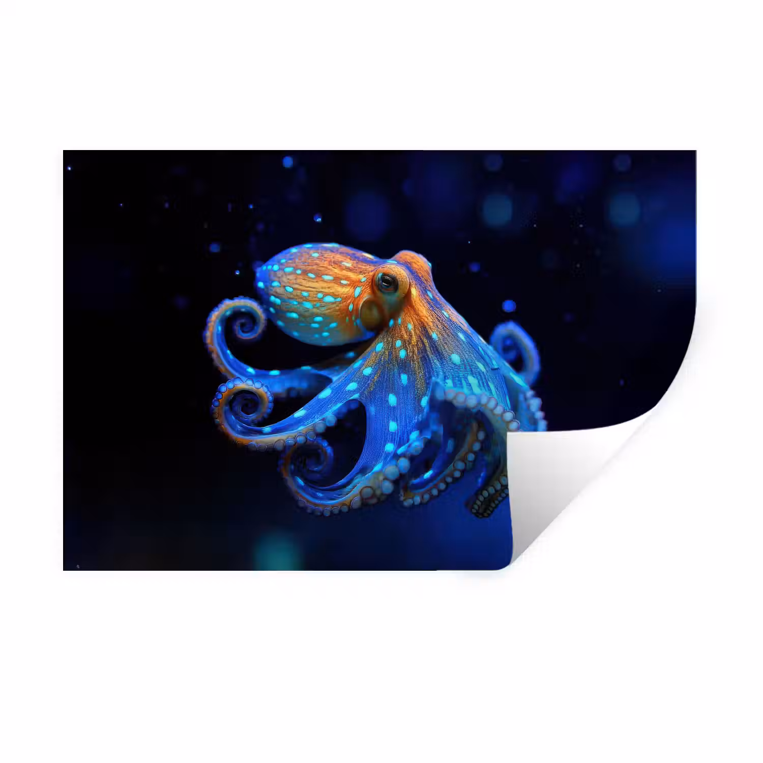 Octopus - Stippen - Blauw - Zee Muursticker klein -3d