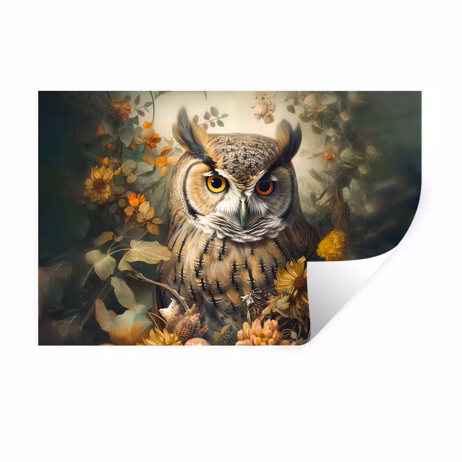 Uil - Vogels - Bloemen - Natuur Muursticker klein -3d