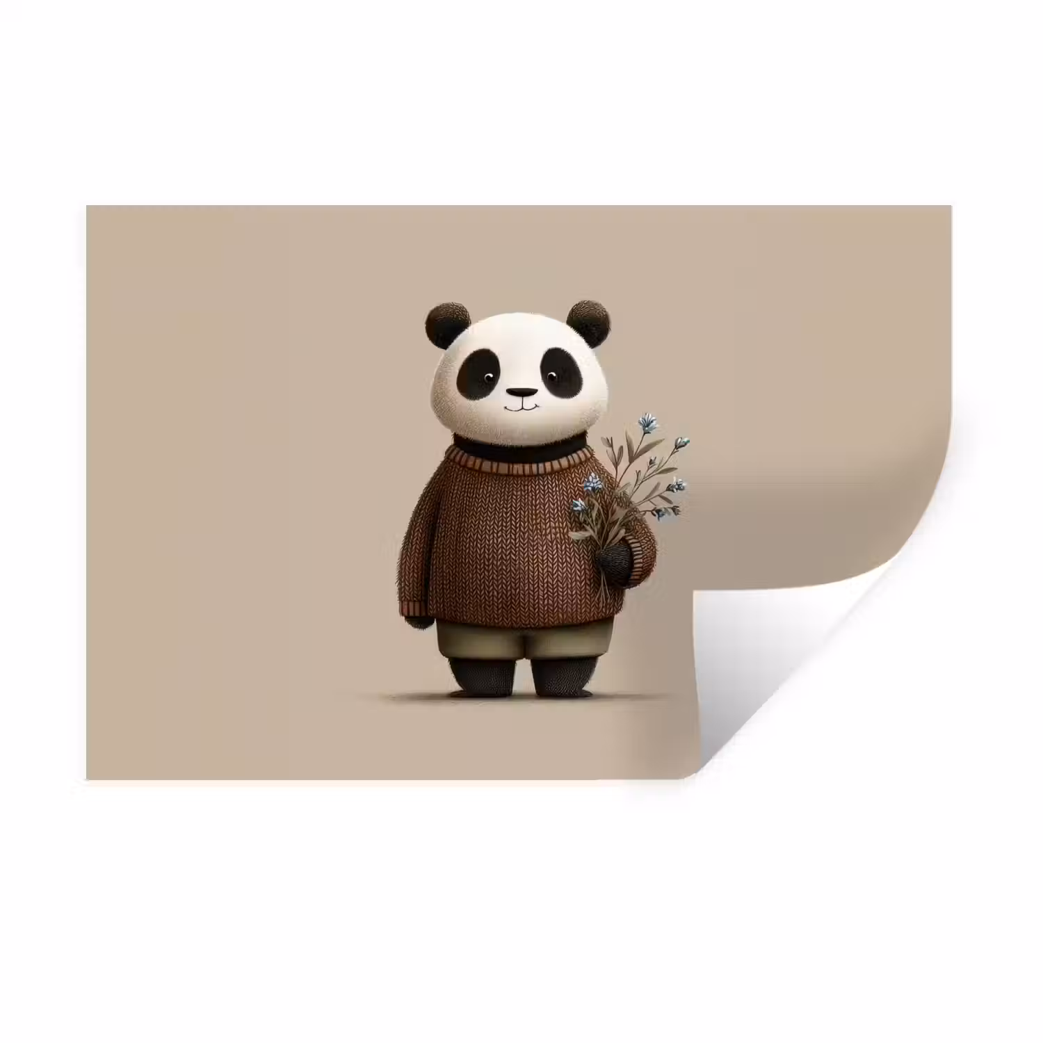 Panda - Blauwe bloemen - Zachtheid Muursticker klein -3d