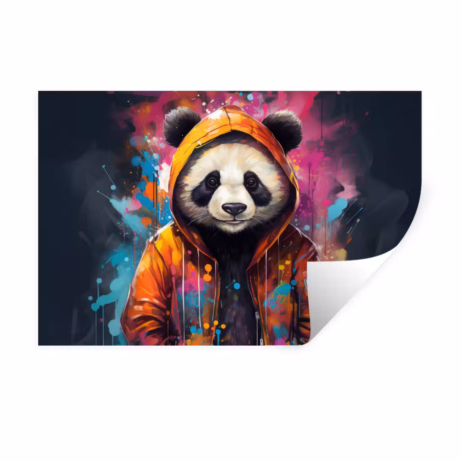 Panda - Jas - Graffiti - Oranje Muursticker klein -3d