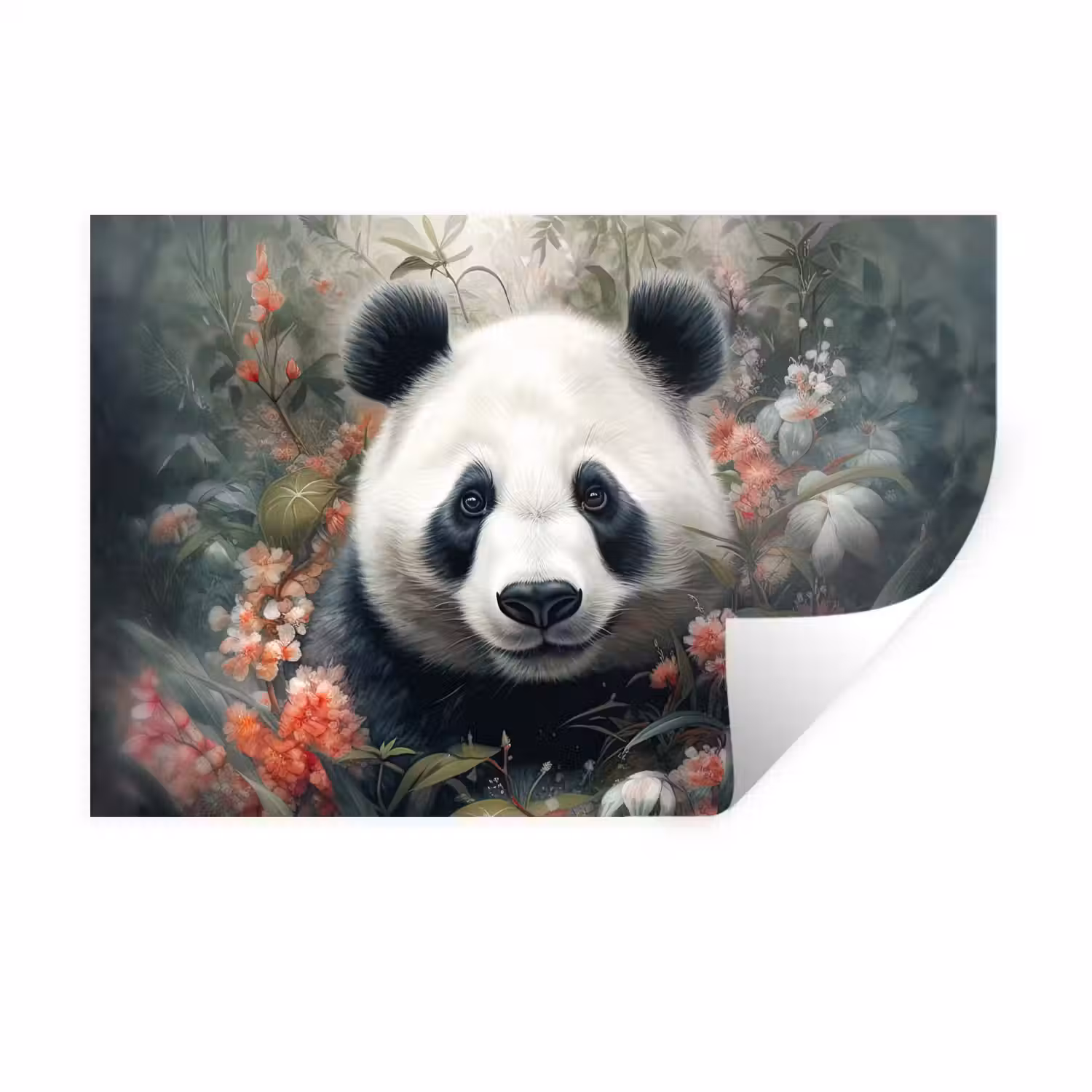 Panda - Wilde dieren - Bloemen - Natuur Muursticker klein -3d