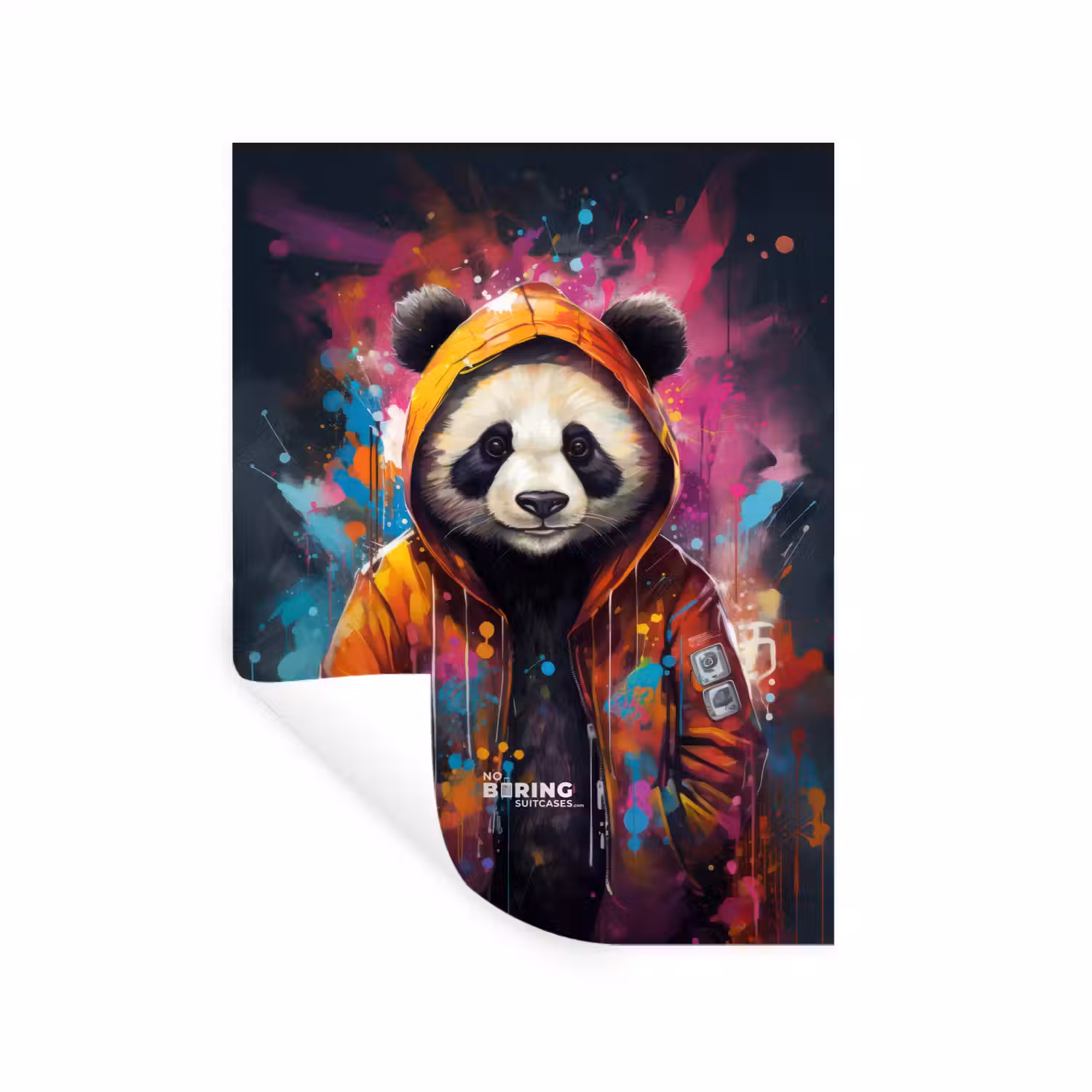 Panda met oranje jas en verfspetters Muursticker klein -3d