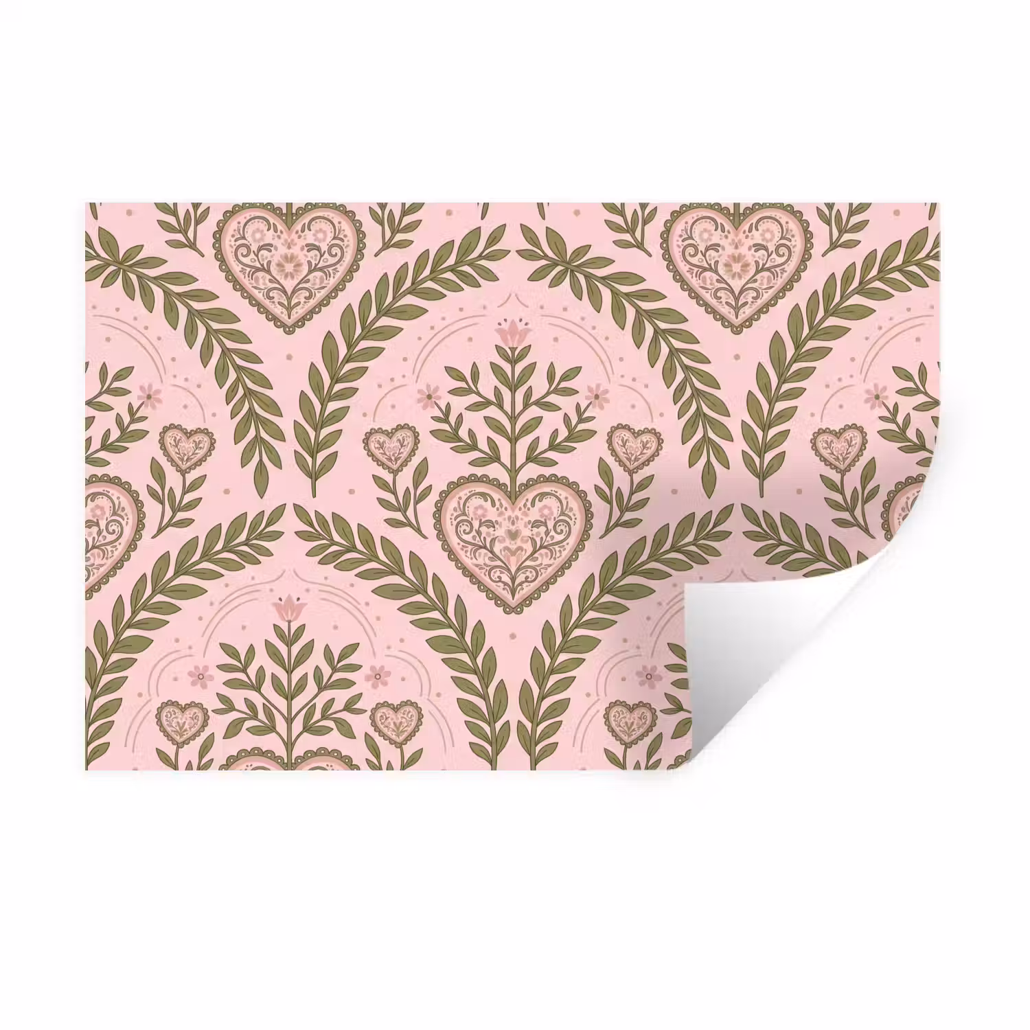 Patroon - Hart - Bloemen - Folkloristisch - Roze Muursticker klein -3d