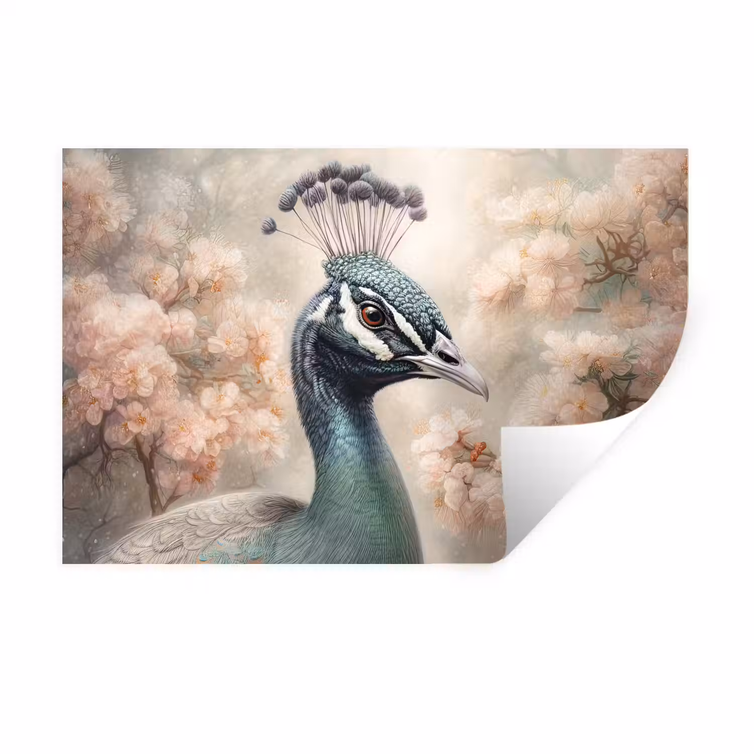 Pauw - Vogels - Bloemen - Boom - Botanisch Muursticker klein -3d