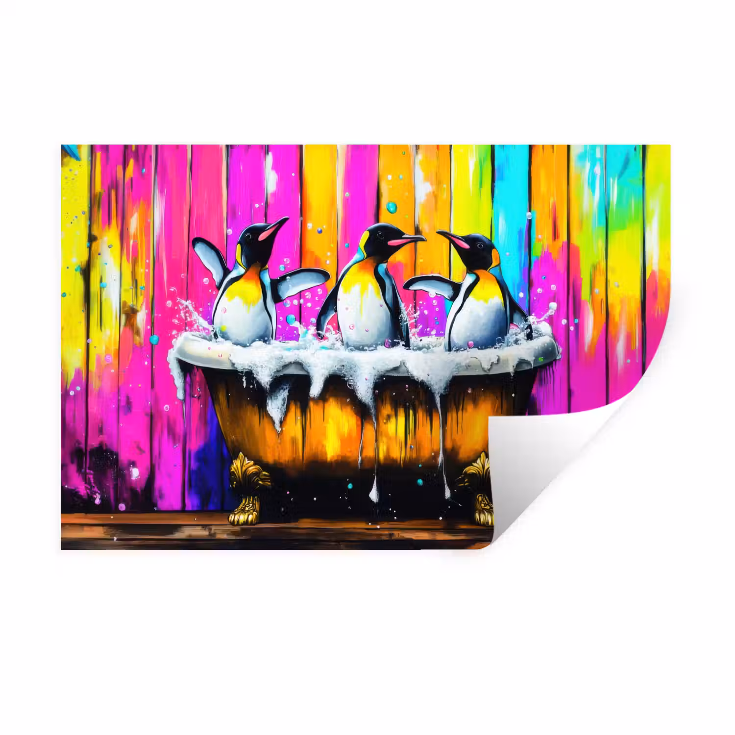 Pinguïns - Badkuip - Kleurrijk - Schuim Muursticker klein -3d