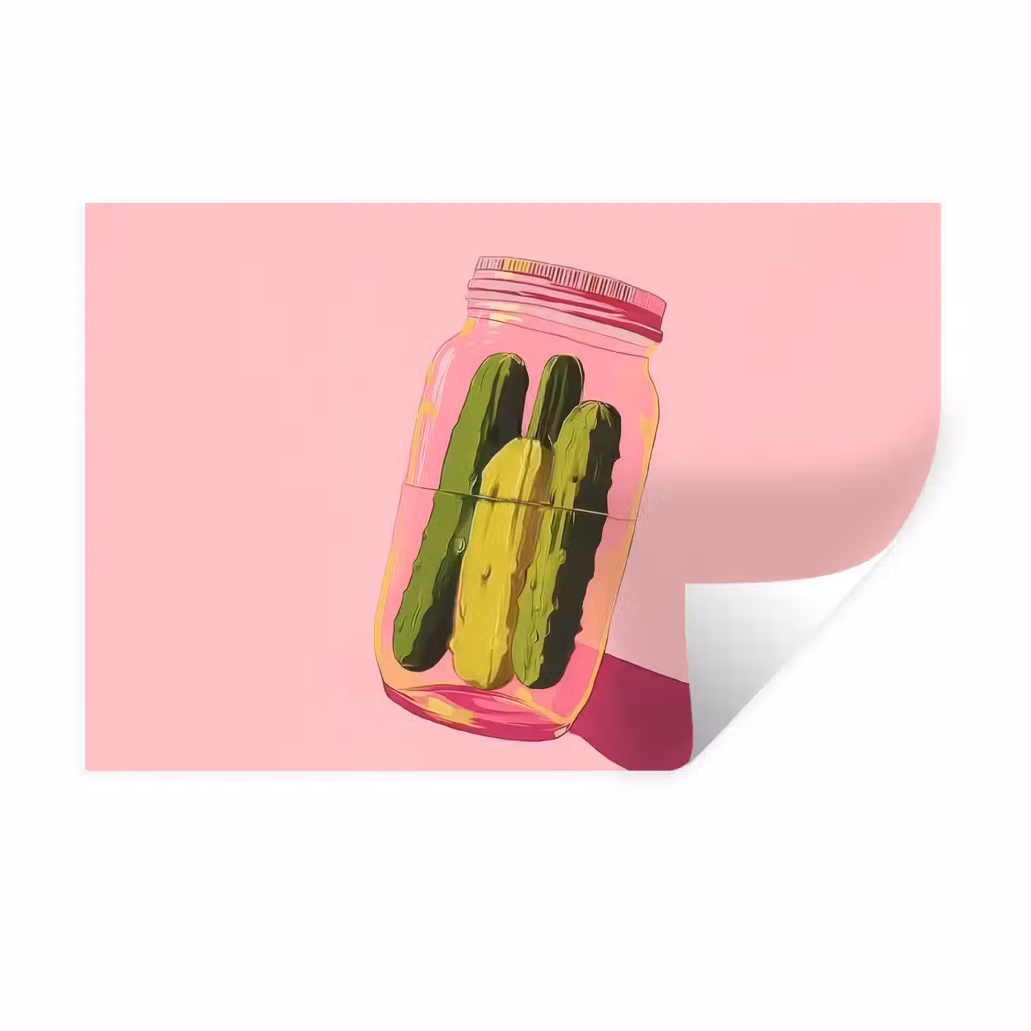 Augurken - Pot - Schaduw - Roze Muursticker klein -3d