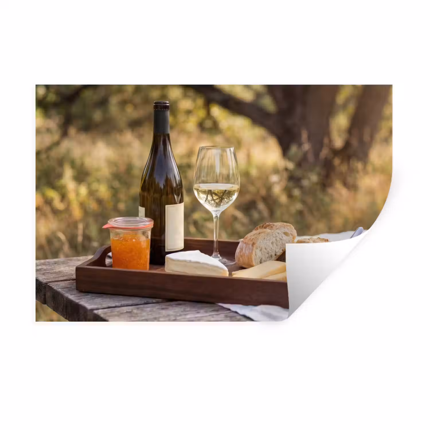 Picknick - Wijn - Kaasplankje Muursticker klein -3d