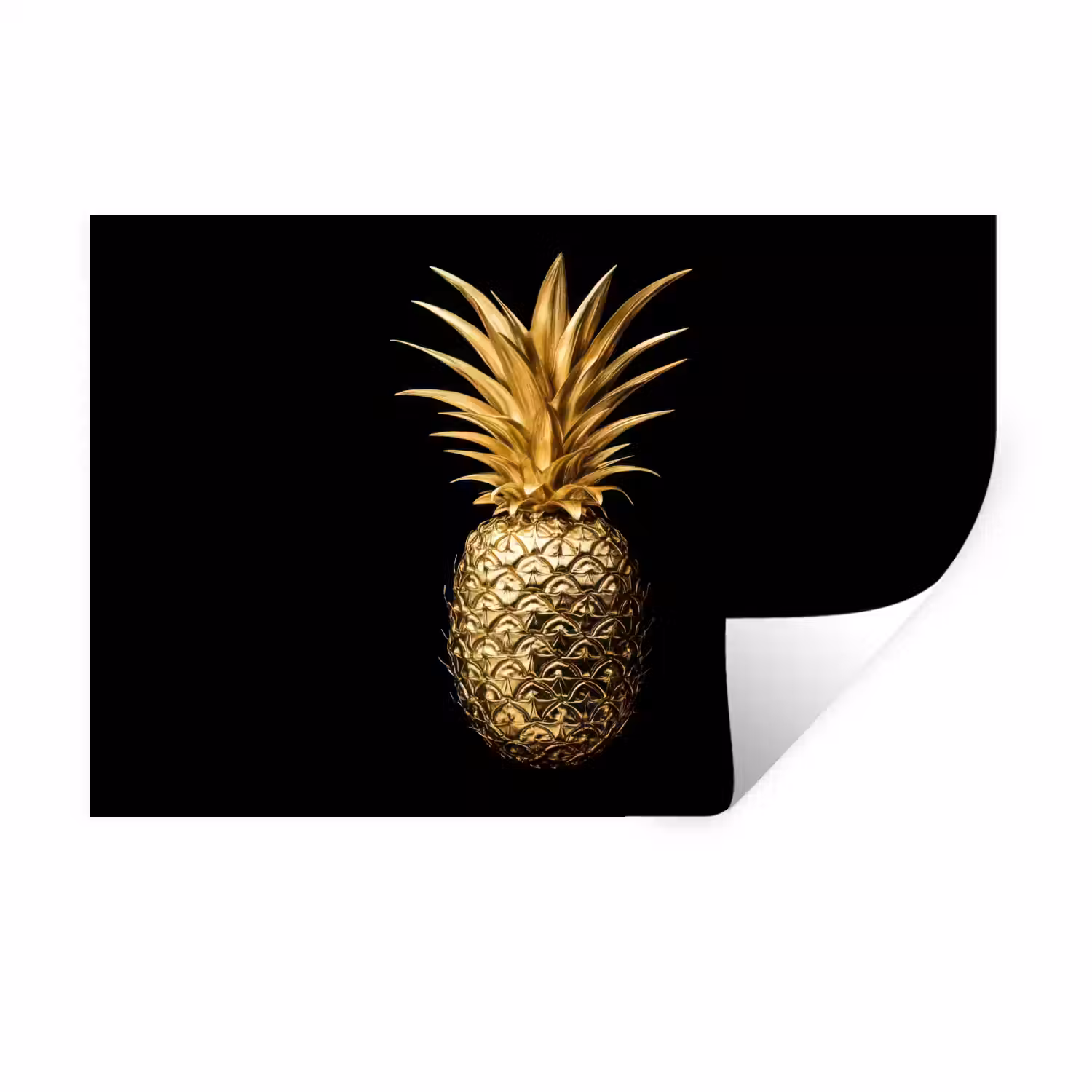 Ananas - Zwart - Goud - Luxe Muursticker klein -3d