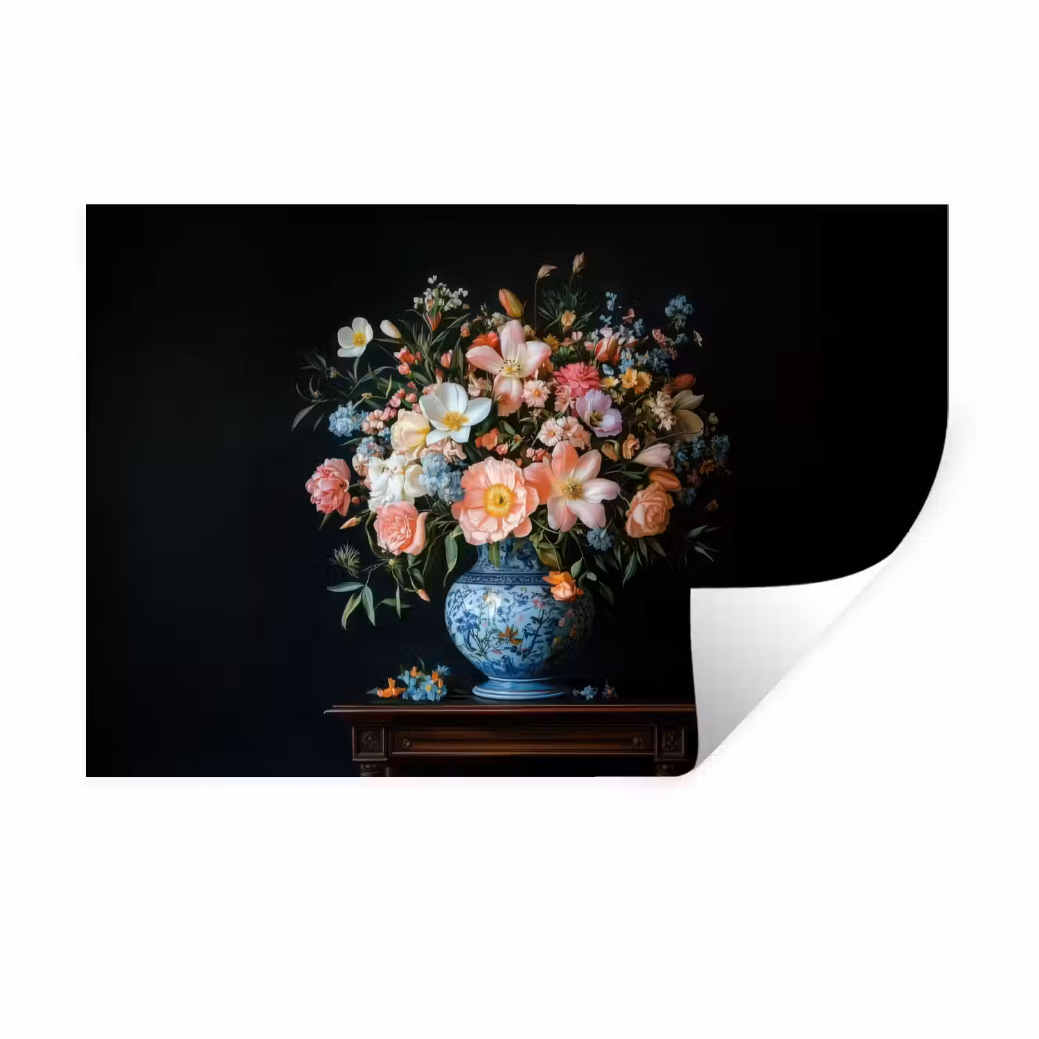 Roze - Bloemen - Vaas - Kleuren Muursticker klein -3d