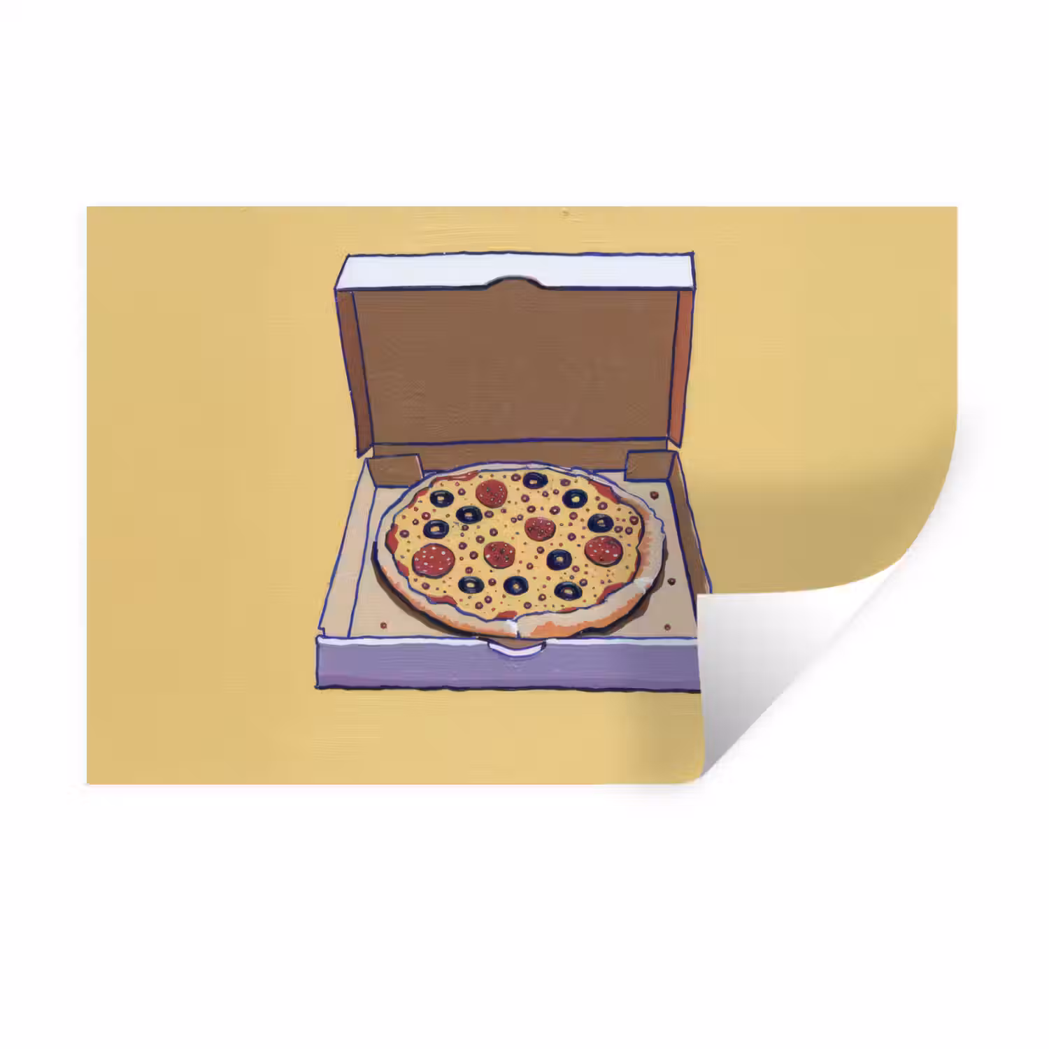 Pizza - Doos - Salami - Illustratie Muursticker klein -3d