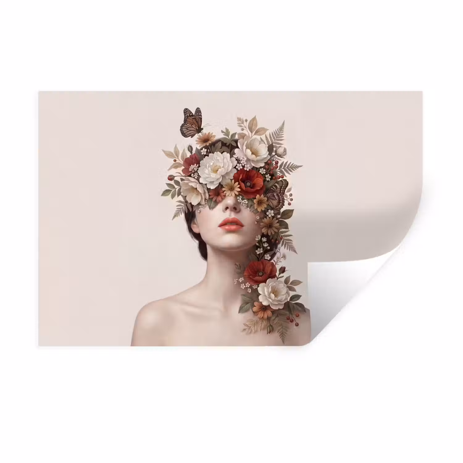 Portret - Bloemen - Cremé Muursticker klein -3d
