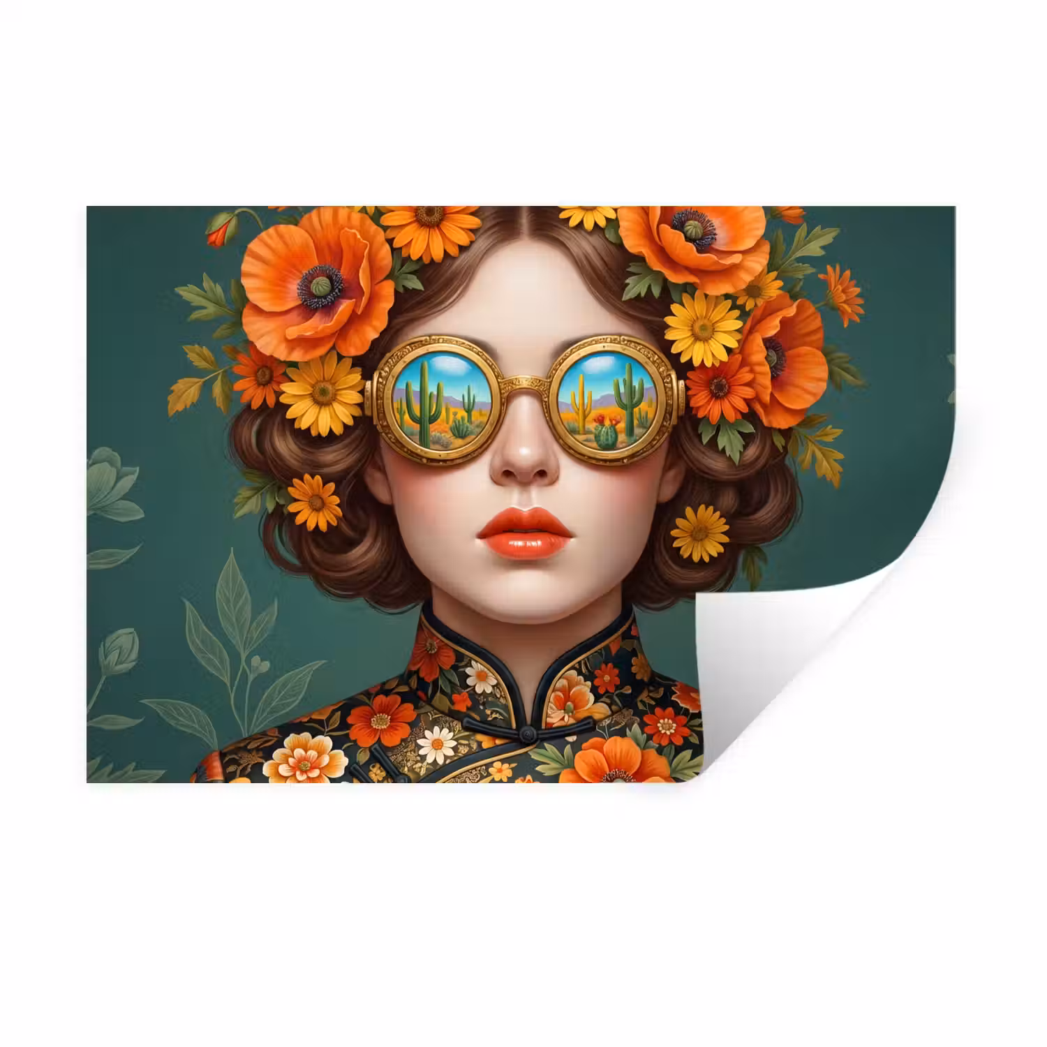 Portret - Vrouw - Kleurrijk - Expressief Muursticker klein -3d