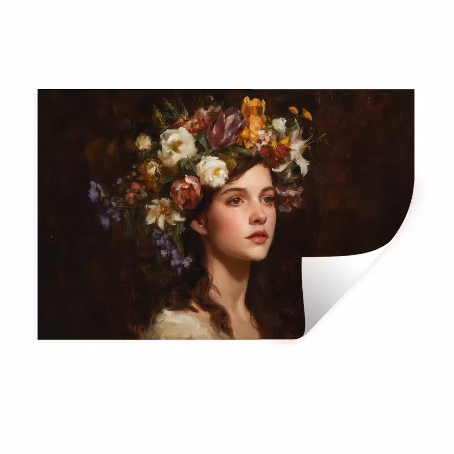 Portret - Vrouw - Bloemen Muursticker klein -3d