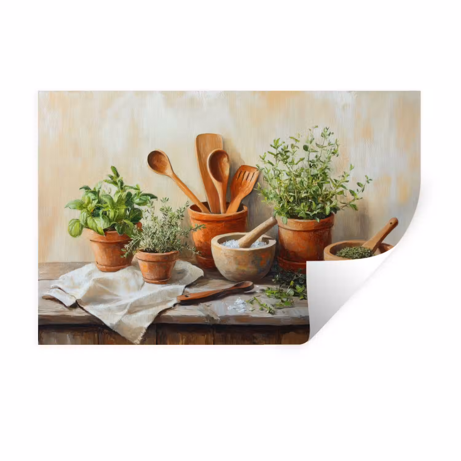 Potten - Kruiden - Hout Muursticker klein -3d
