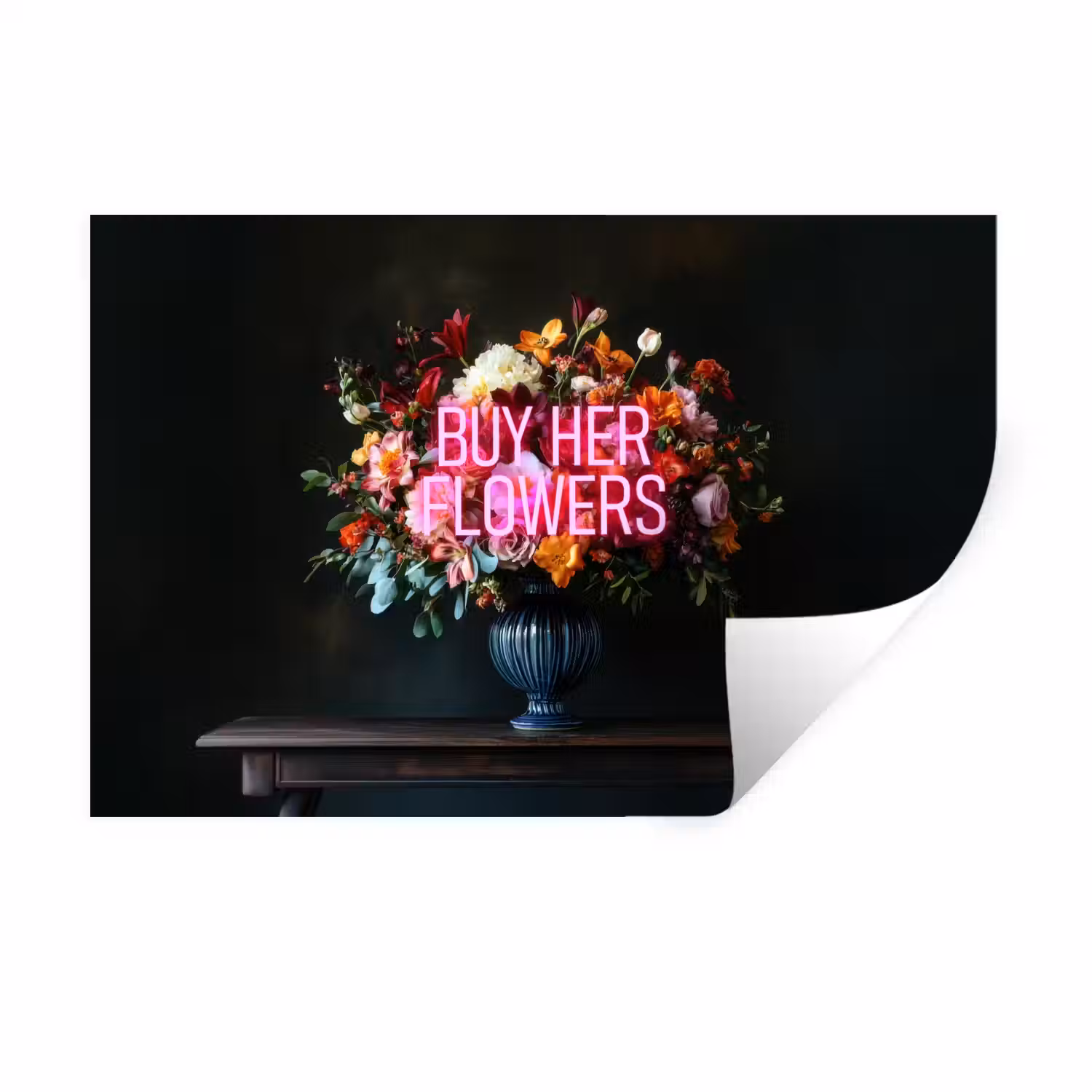 Quote - Bloemen - Vaas - Neon Muursticker klein -3d