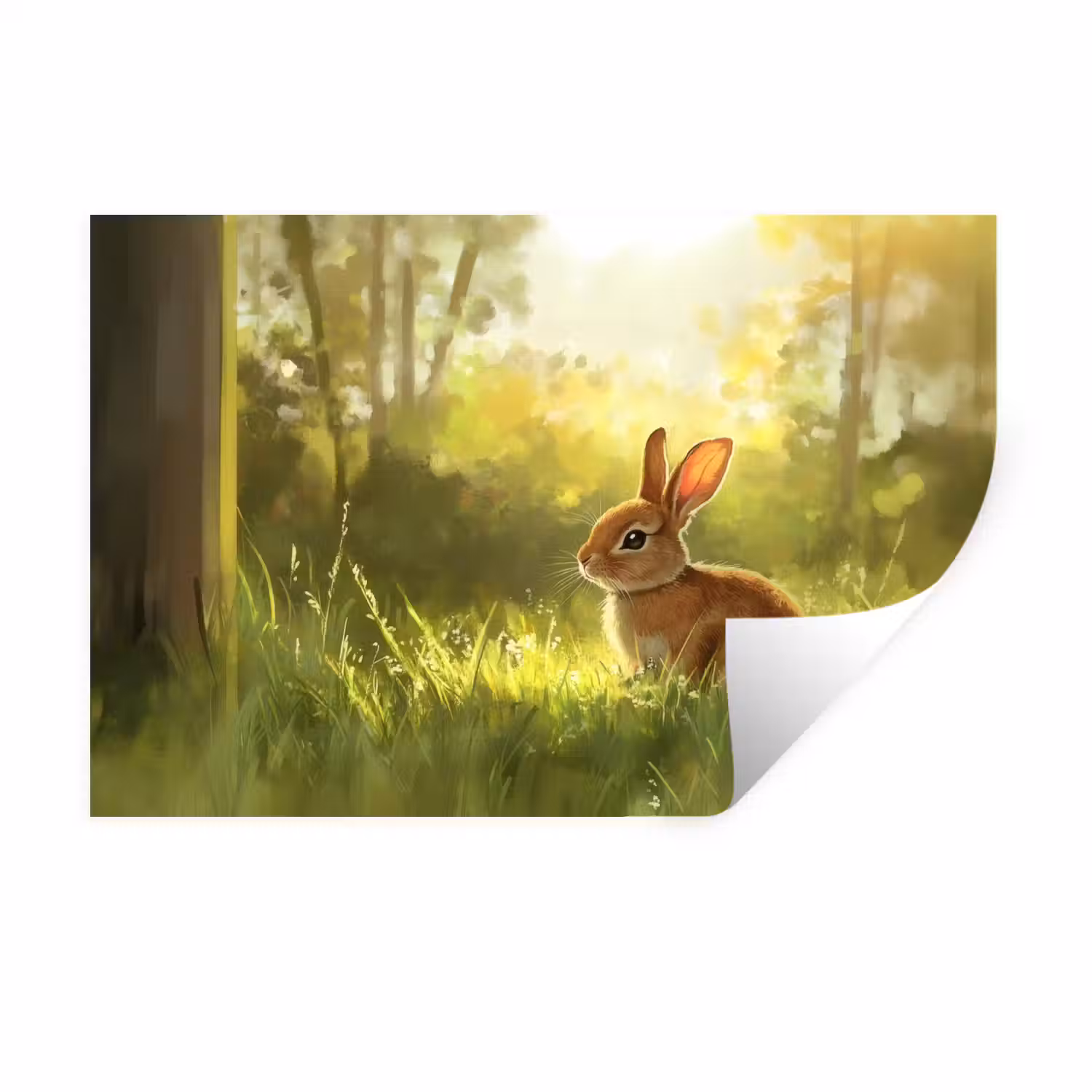 Konijn - Zonlicht - Bos Muursticker klein -3d