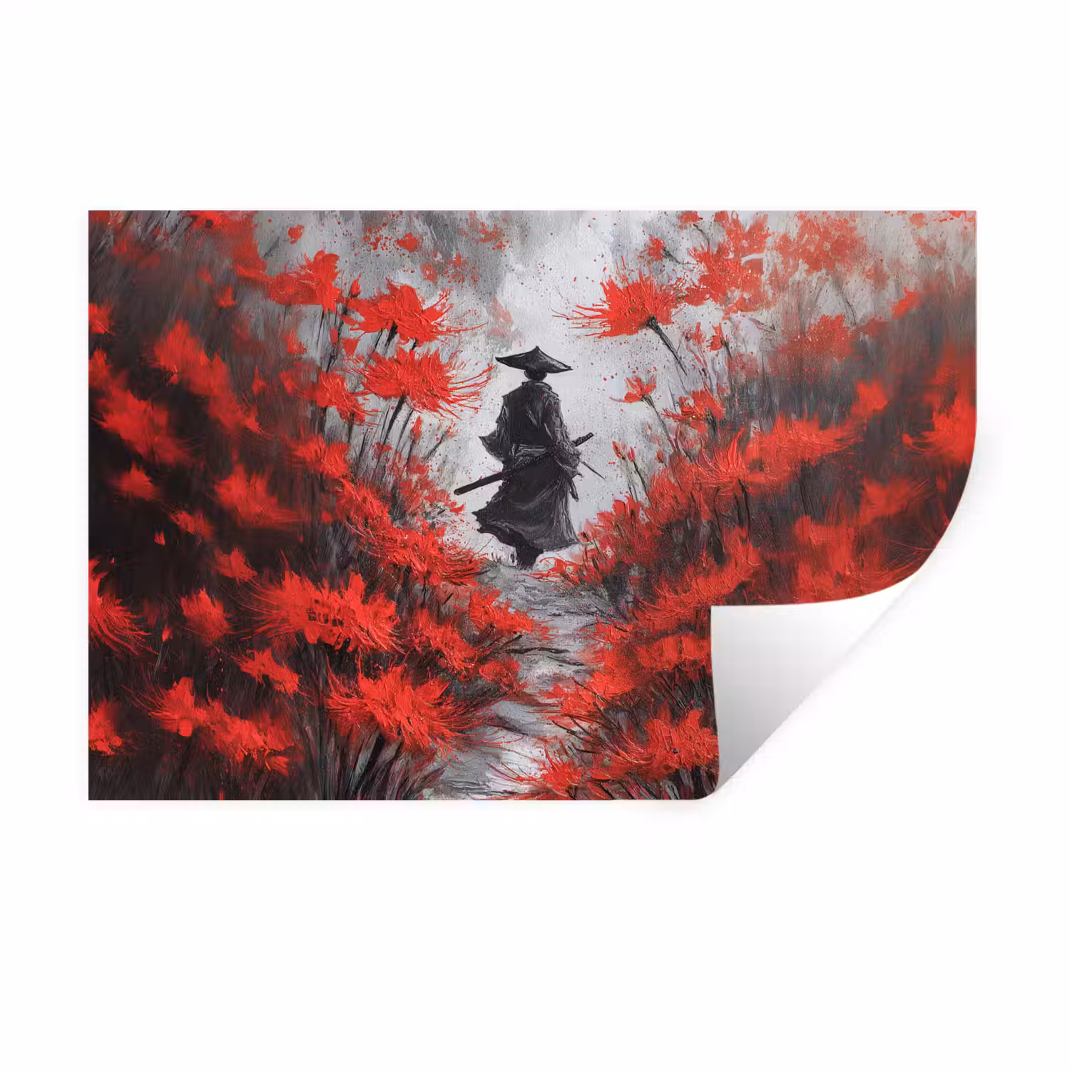 Rode bloemen - mistig - Man Muursticker klein -3d