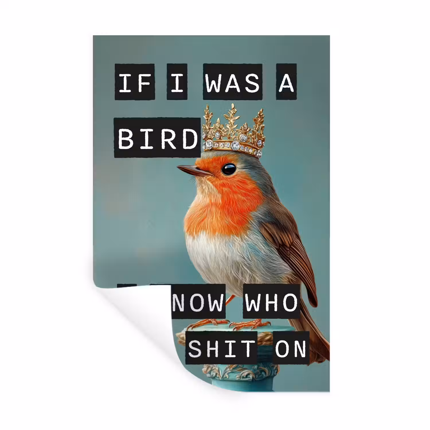 Roodborstje - Vogel - Blauw - Decoratie Muursticker klein -3d