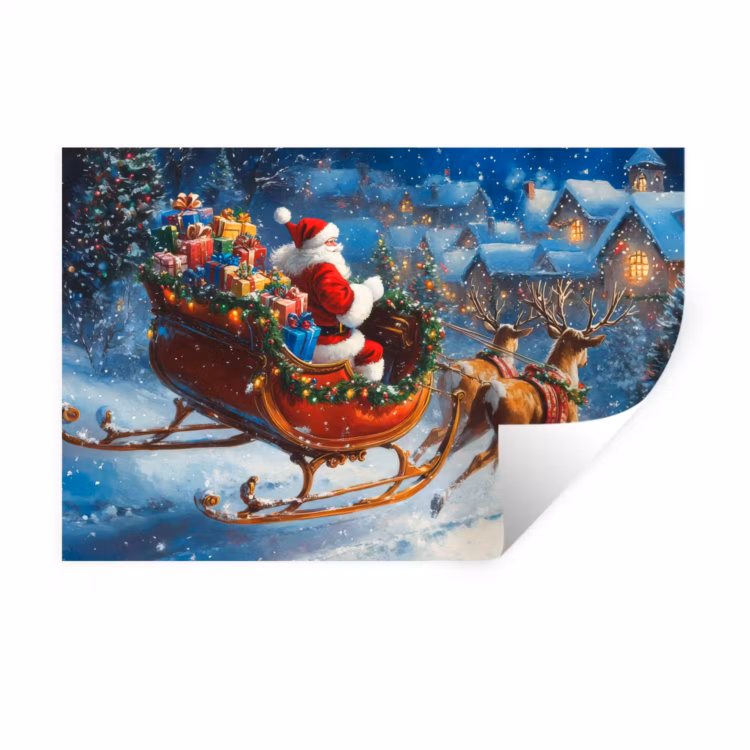 Kerstman - Rendier - Kerst - Sneeuw Muursticker klein -3d