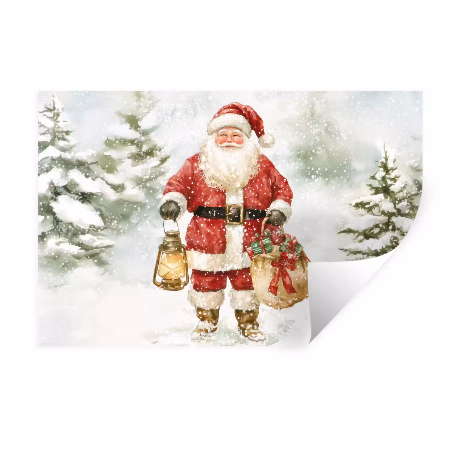 Kerstman- Winter - Sneeuw - Wit - Rood Muursticker klein -3d
