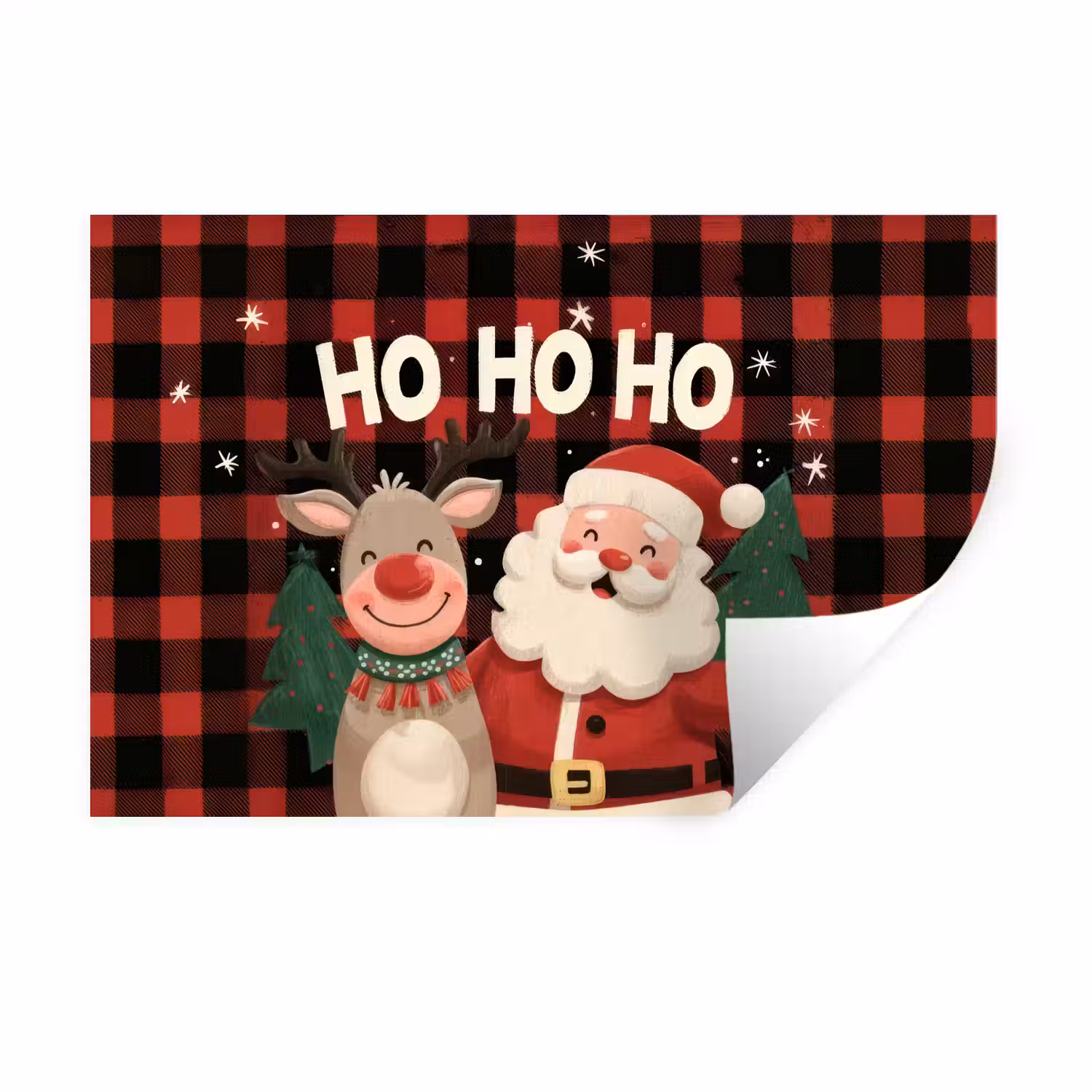 Kerstman - Rendier - Tekst - Rood - Zwart Muursticker klein -3d