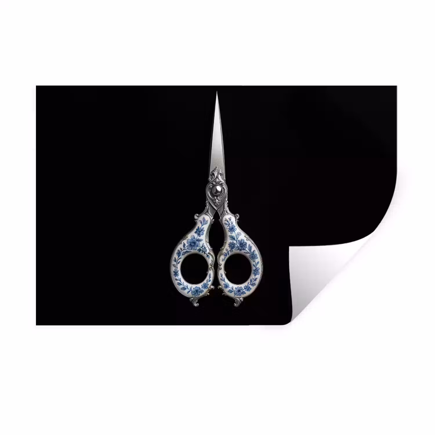 Schaar - Delfts blauw - Zwart Muursticker klein -3d
