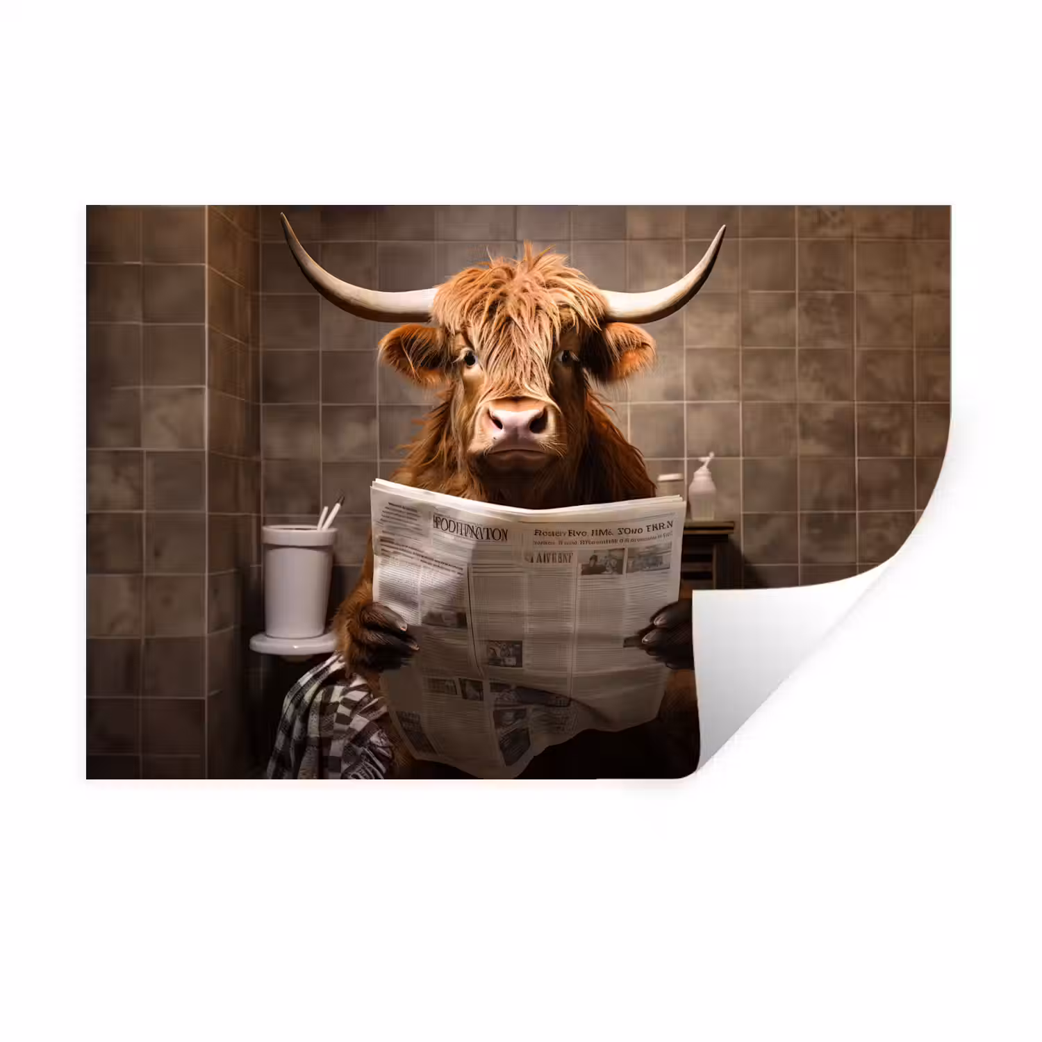 Schotse hooglander - Krant - Toilet Muursticker klein -3d
