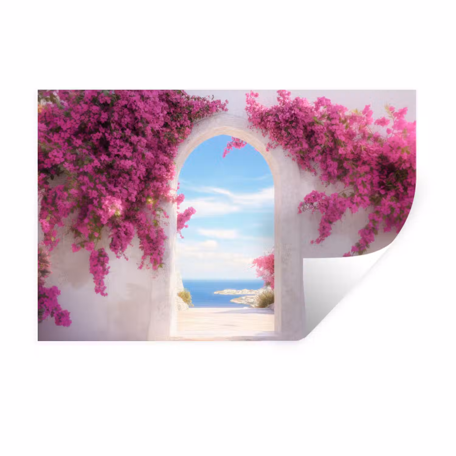 Zee - Roze - Bloemen - Poort Muursticker klein -3d