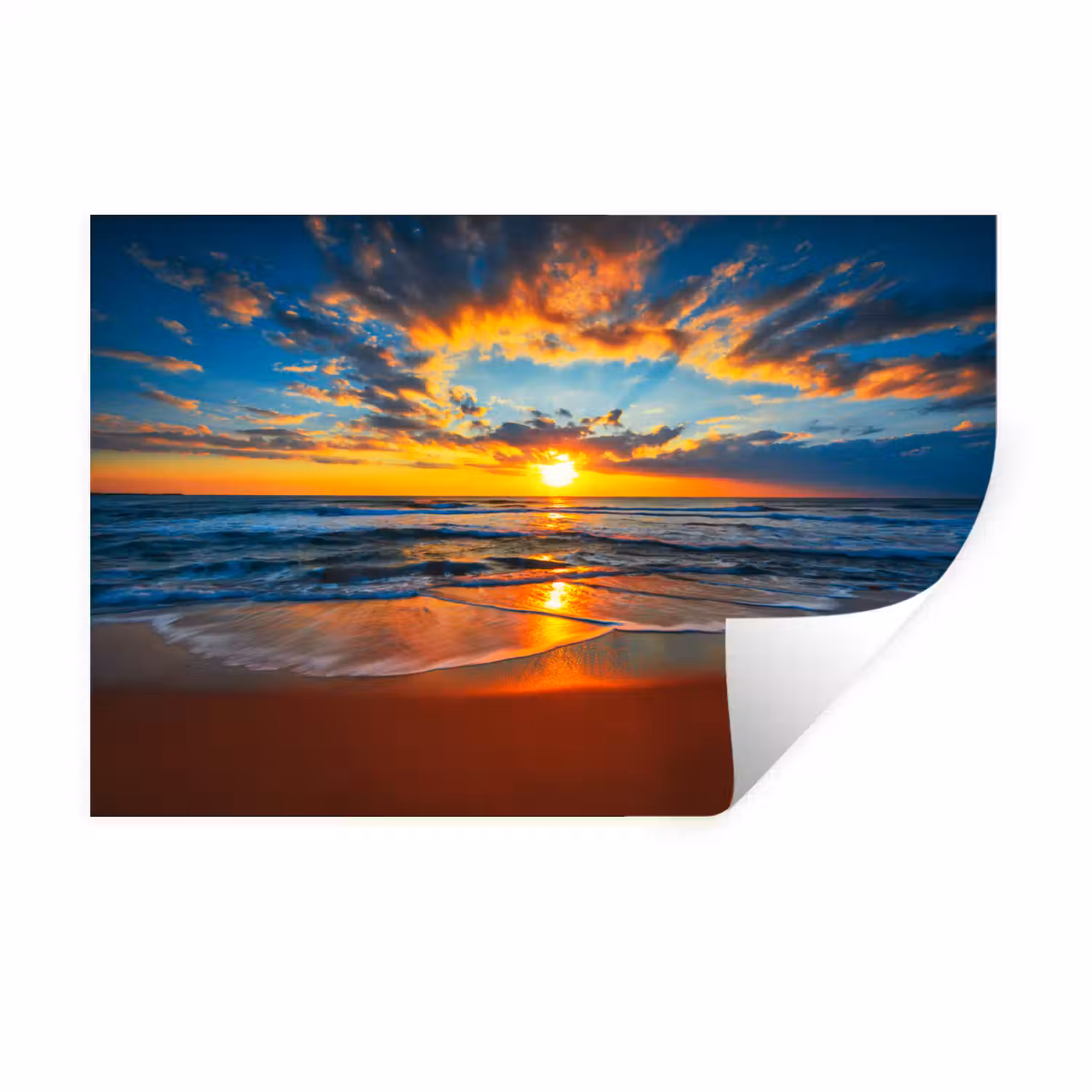 Zee - Zonsondergang - Strand - Wolken - Oranje Muursticker klein -3d