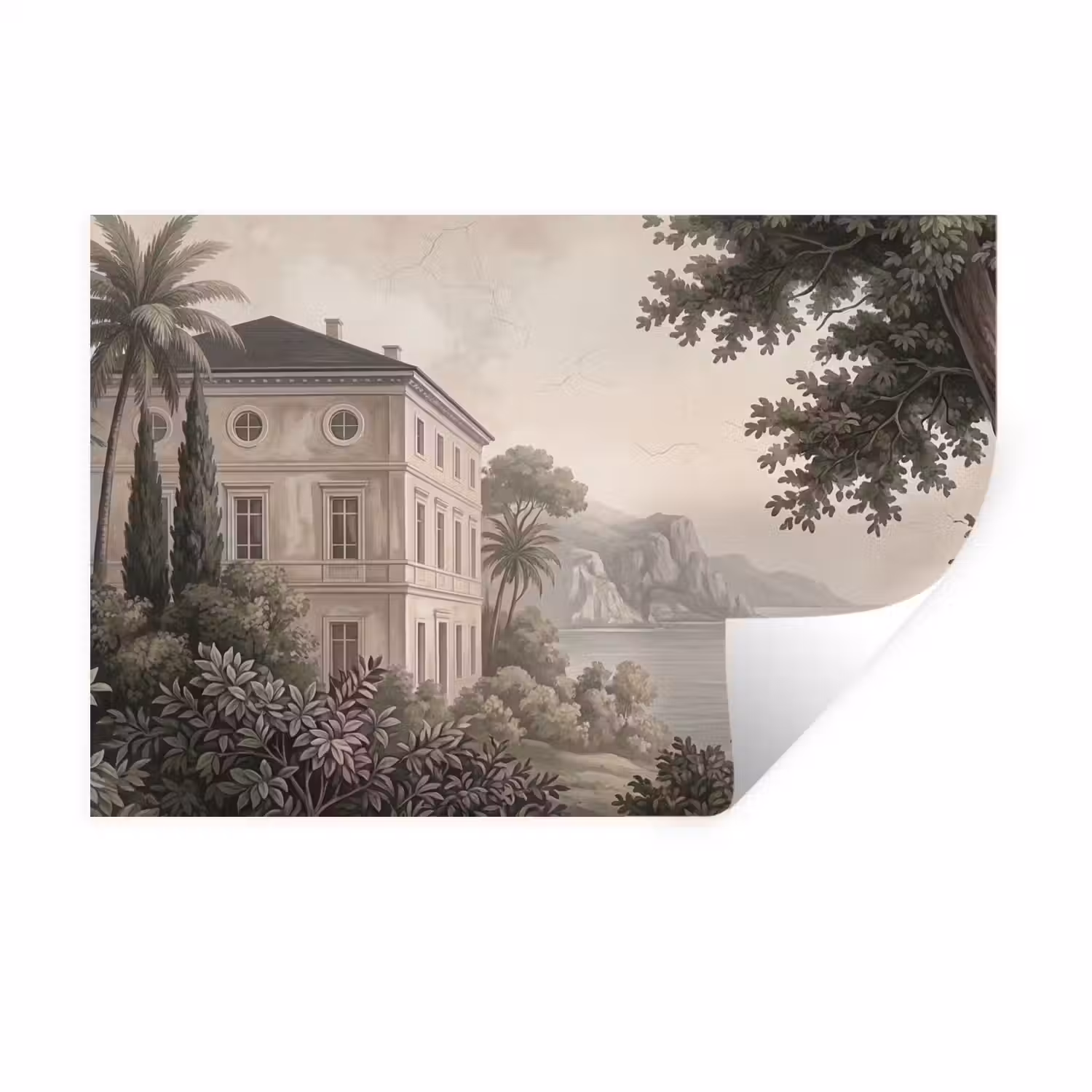 Zee - Villa - Beige Muursticker klein -3d