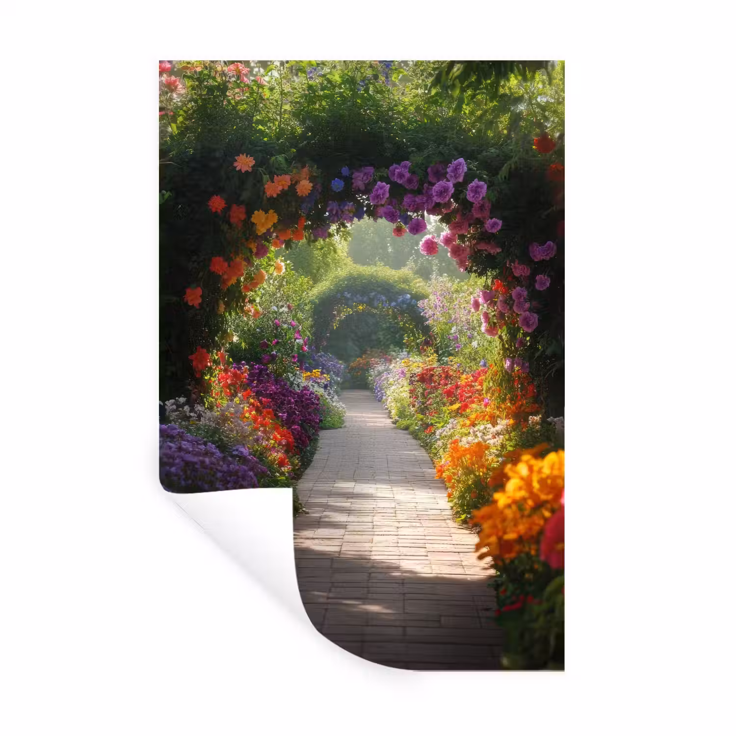 Doorkijk - Pad - Bloemen - Struik - Kleurrijk Muursticker klein -3d