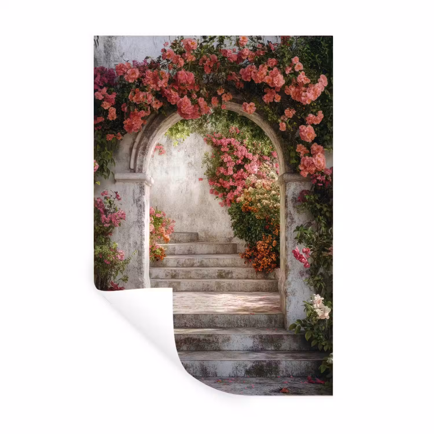 Doorkijk - Rozen - Vintage - Poort Muursticker klein -3d