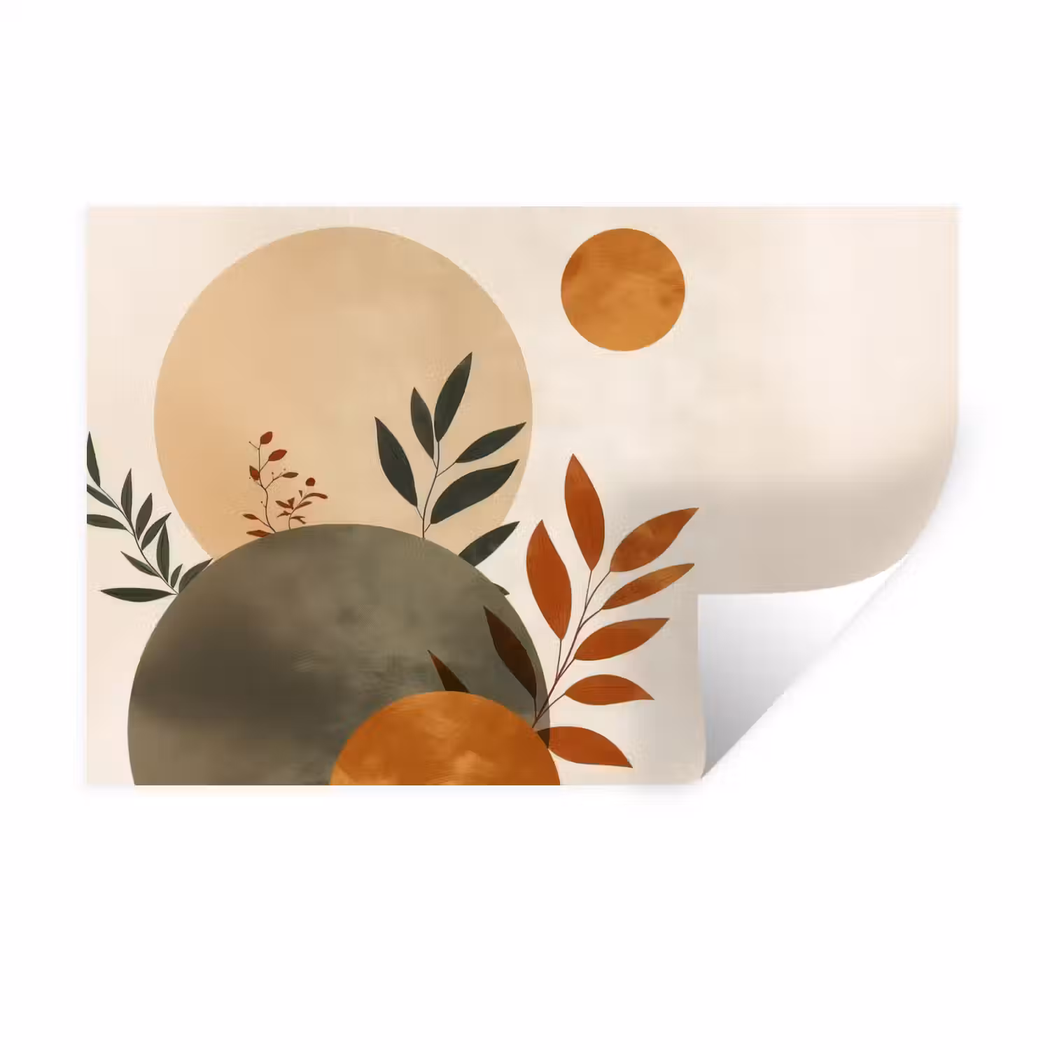 Vormen - Rond - Bladeren - Beige Muursticker klein -3d