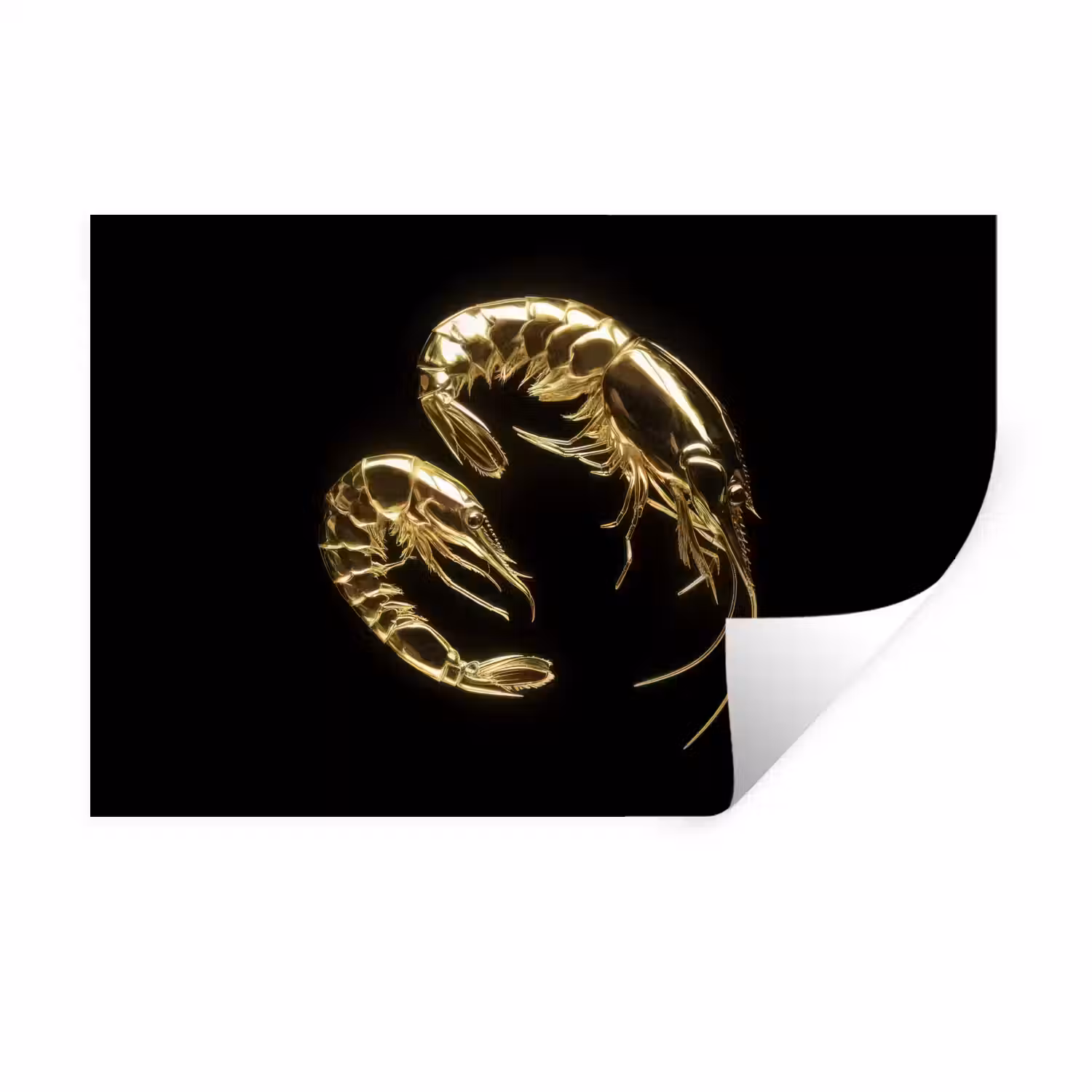 Garnalen - Zwart - Goud - Dieren Muursticker klein -3d