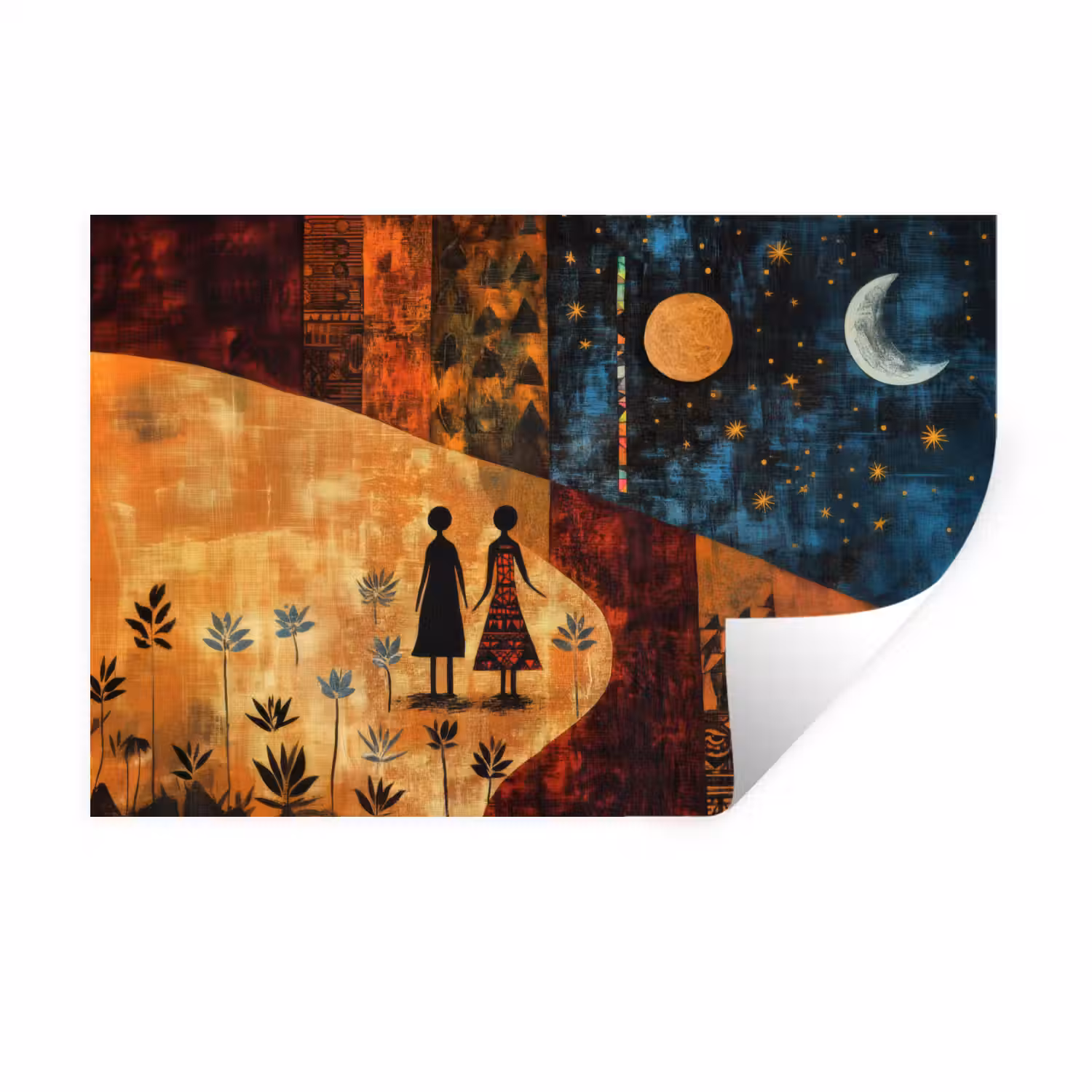 Silhouetten - Abstract - Zon - Maan Muursticker klein -3d