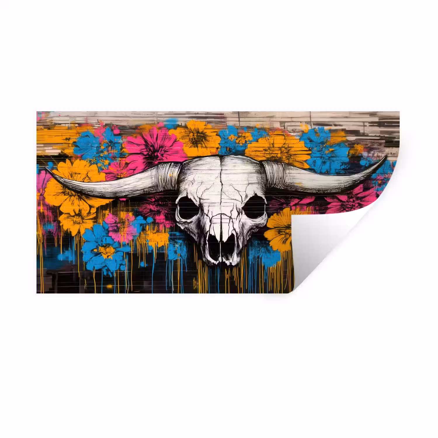 Schedel - Bloemen - Graffiti Muursticker klein -3d