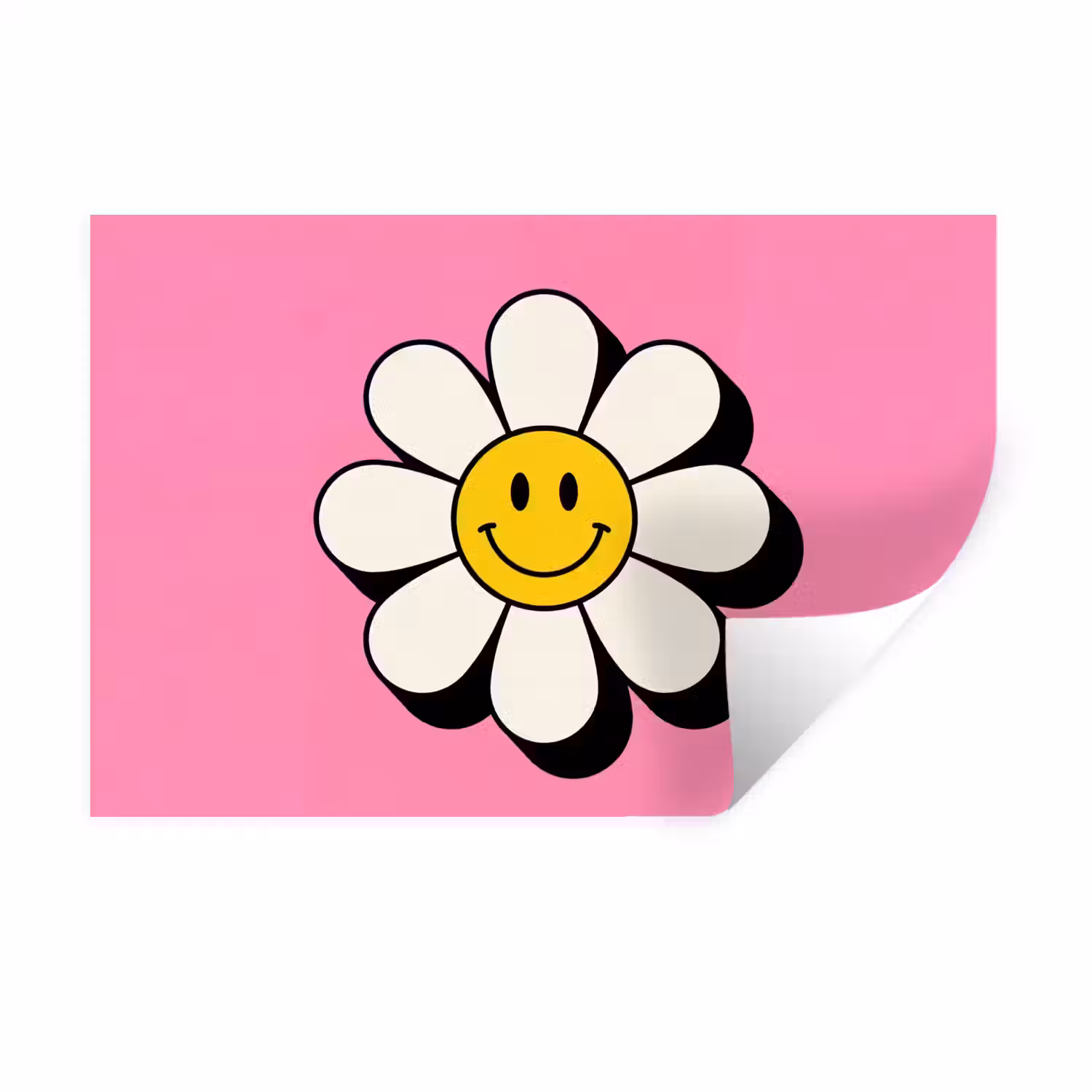 Smiley - Bloem - Roze Muursticker klein -3d