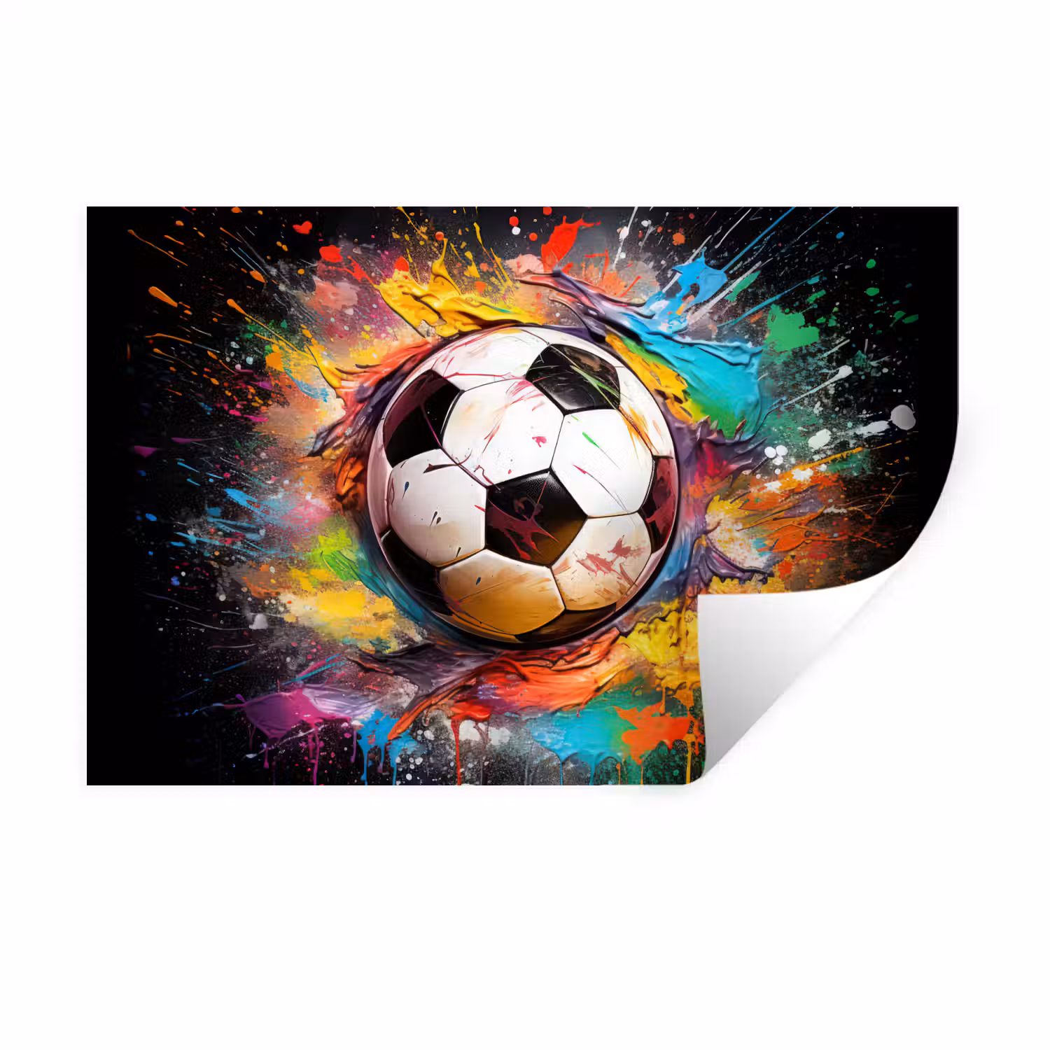 Voetbal - Verf - Kleuren - Zwart - Wit Muursticker klein -3d